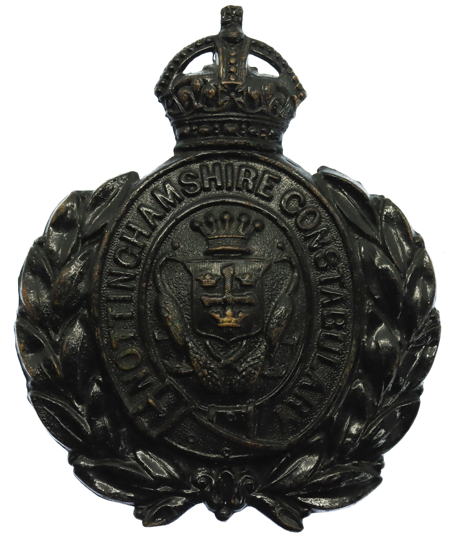 Nottinghamshire Constabulary Black Wreath Helmet Plate - King's crown