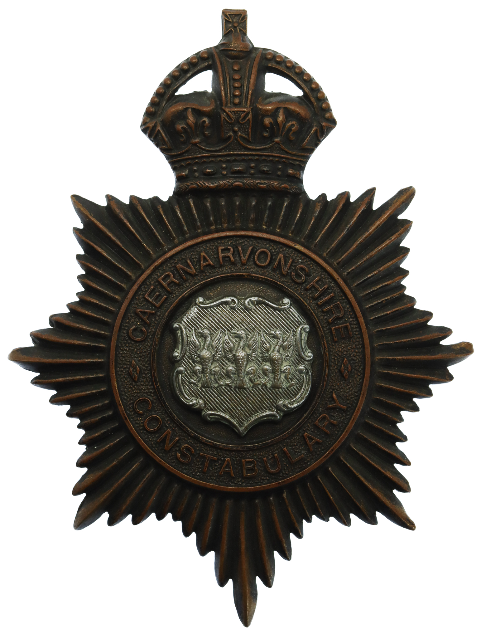 Caernarvonshire Constabulary Night Helmet Plate - King's Crown