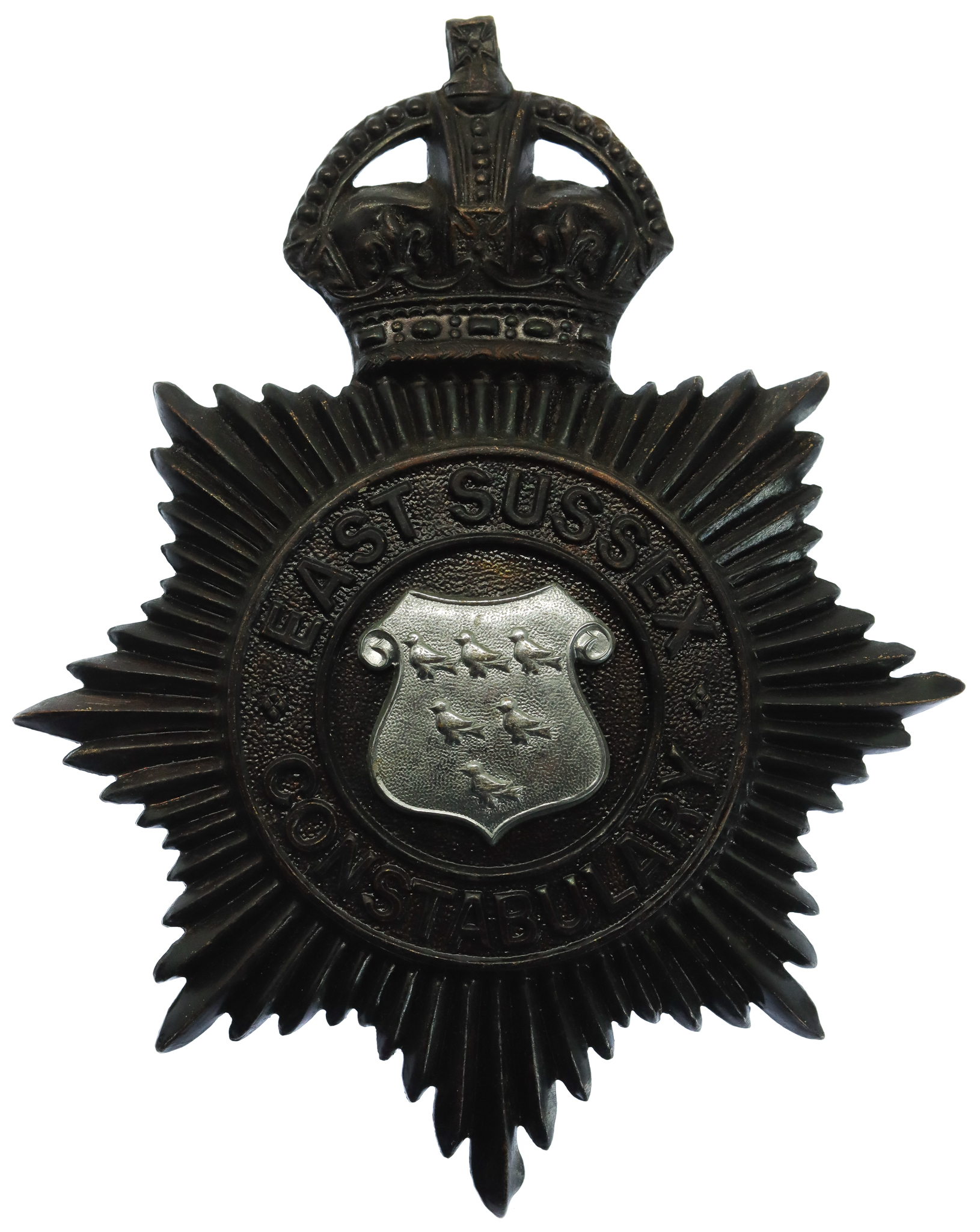 East Sussex Constabulary Night Helmet Plate - King's Crown