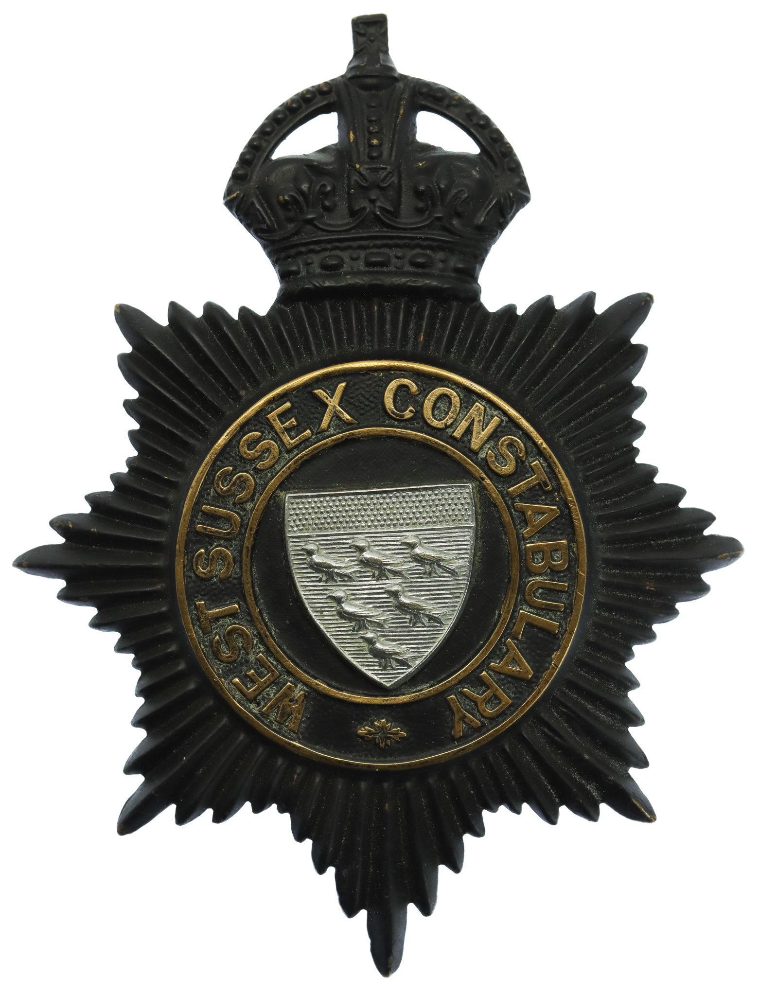 West Sussex Constabulary Night Helmet Plate - King's Crown