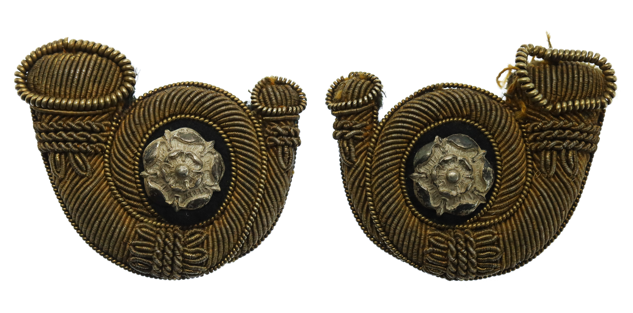 Pair of King's Own Yorkshire Light Infantry (K.O.Y.L.I.) Officer's Bullion Collar Badges