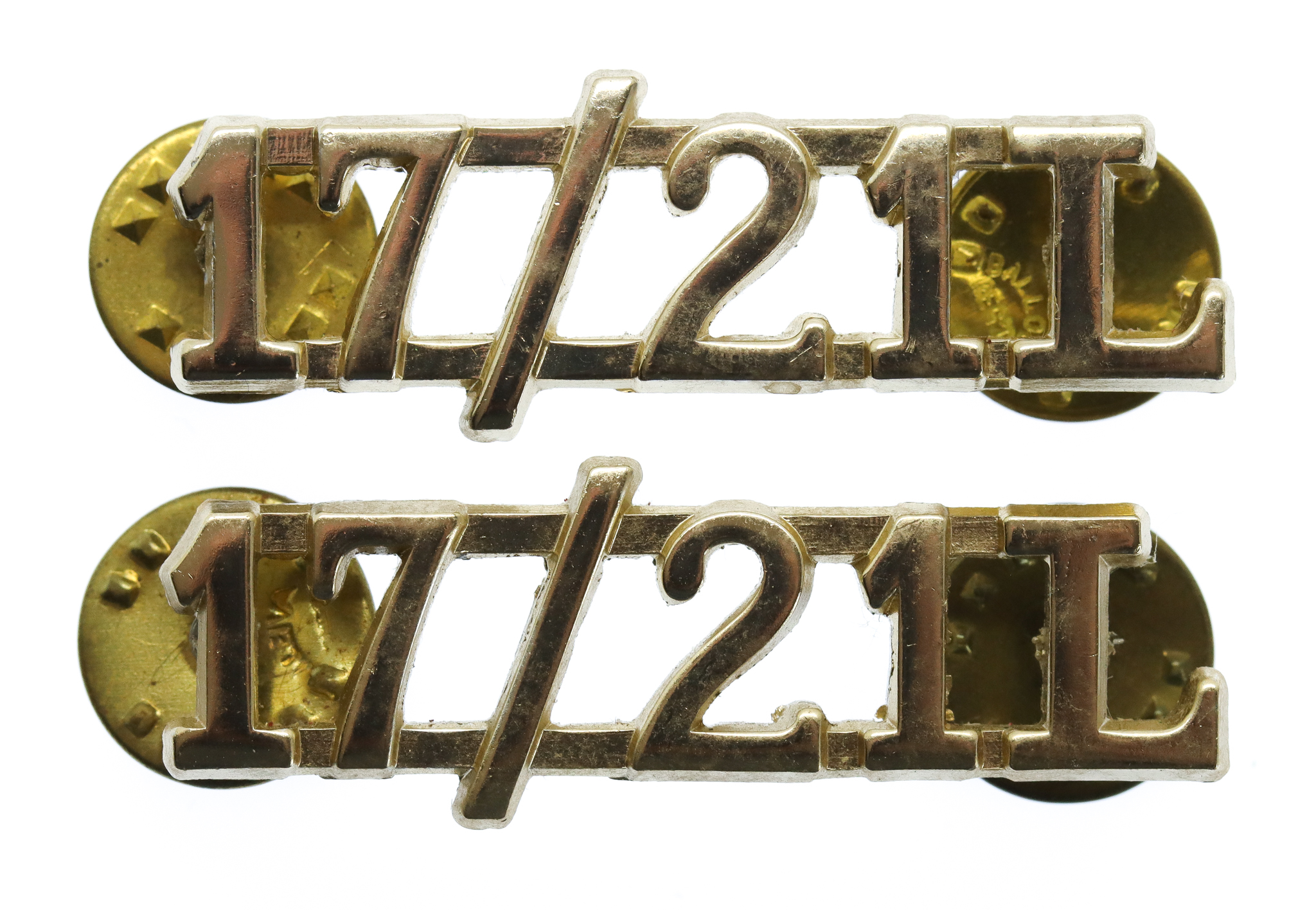 Pair of 17th/21st Lancers (17/21L) Anodised (Staybrite) Shoulder Titles