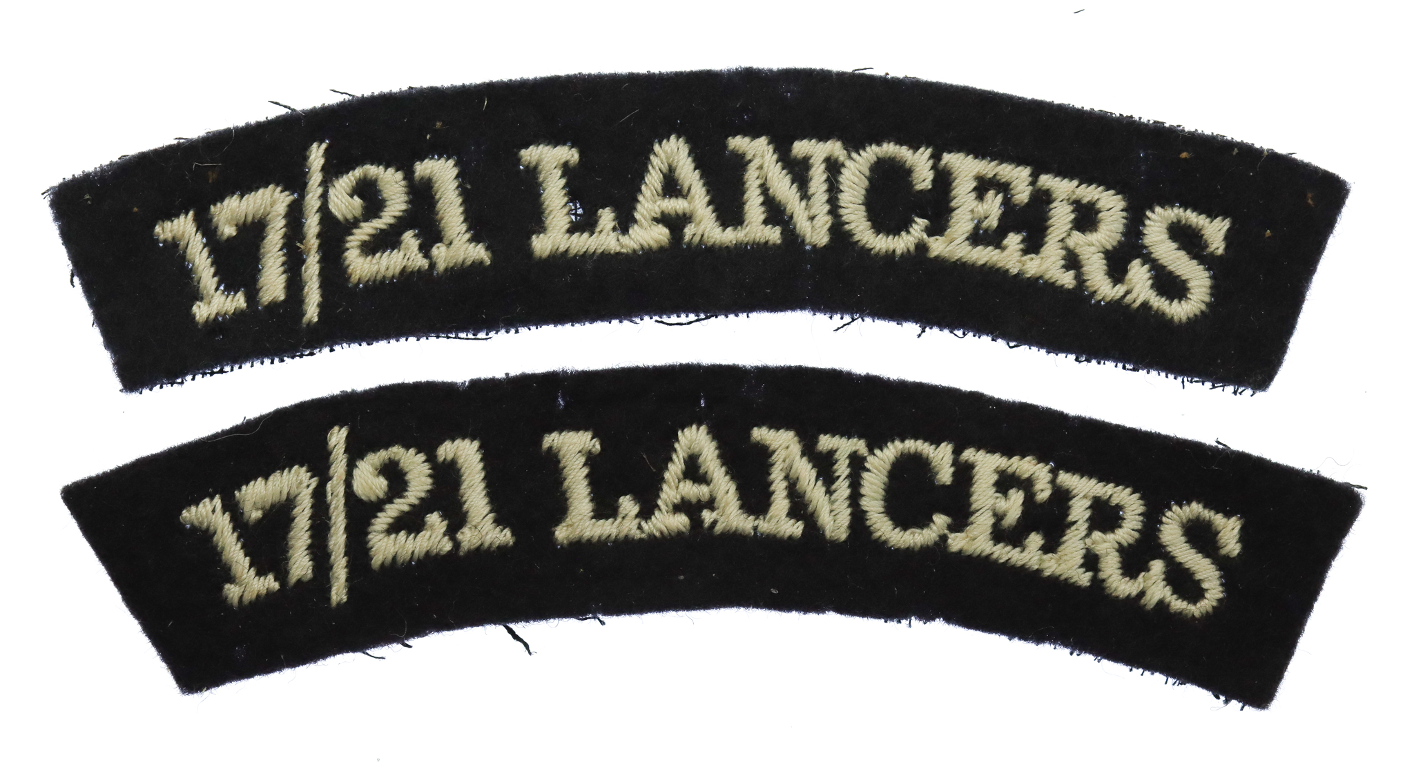 Pair of 17th/21st Lancers (17/21 LANCERS) Cloth Shoulder Titles
