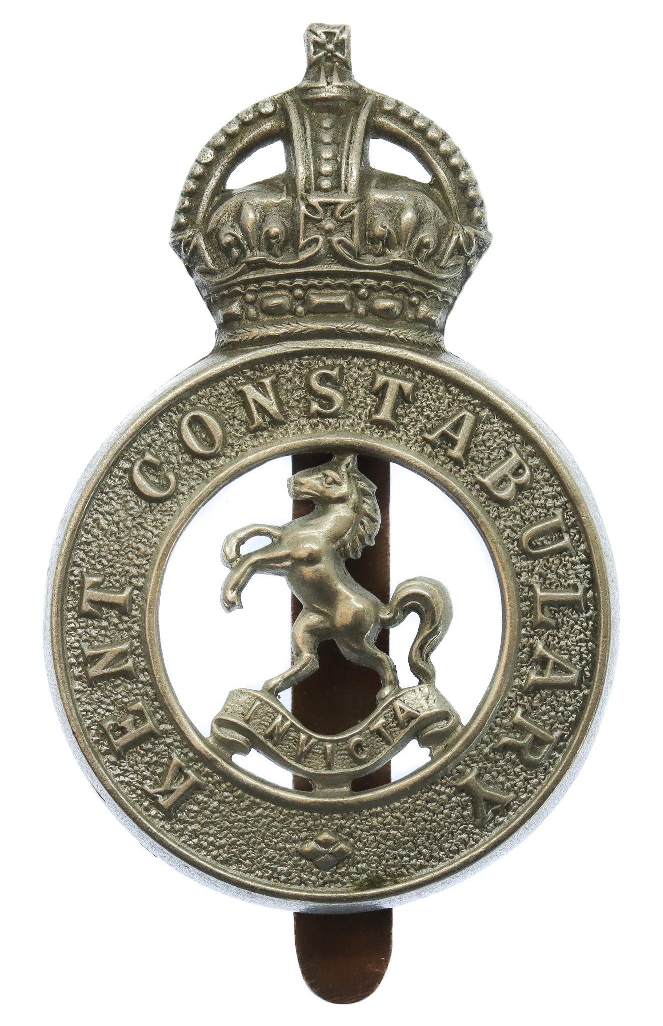 Kent Constabulary White Metal Cap Badge - King's Crown