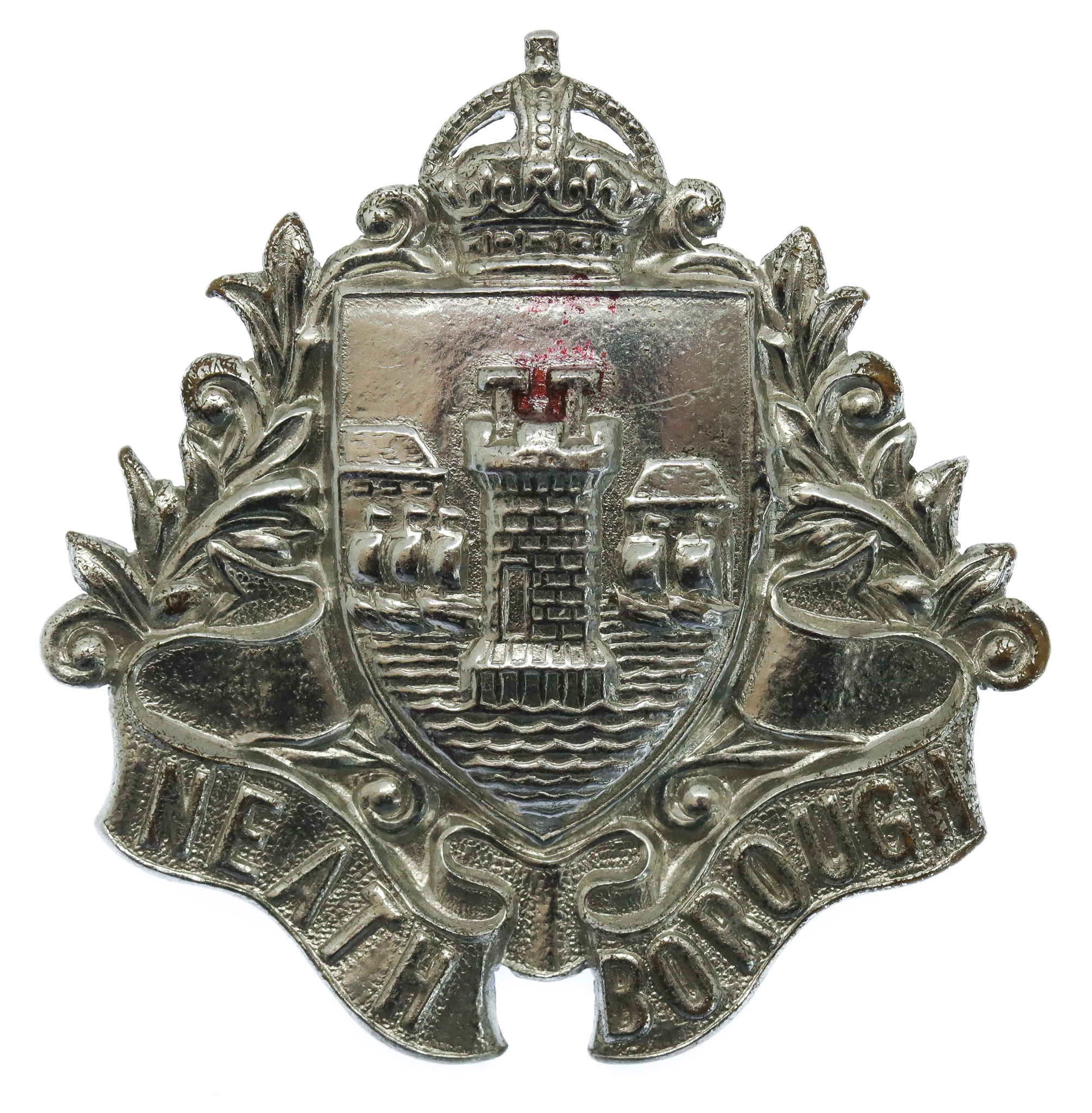 Neath Borough Police Chrome Cap Badge - King's Crown