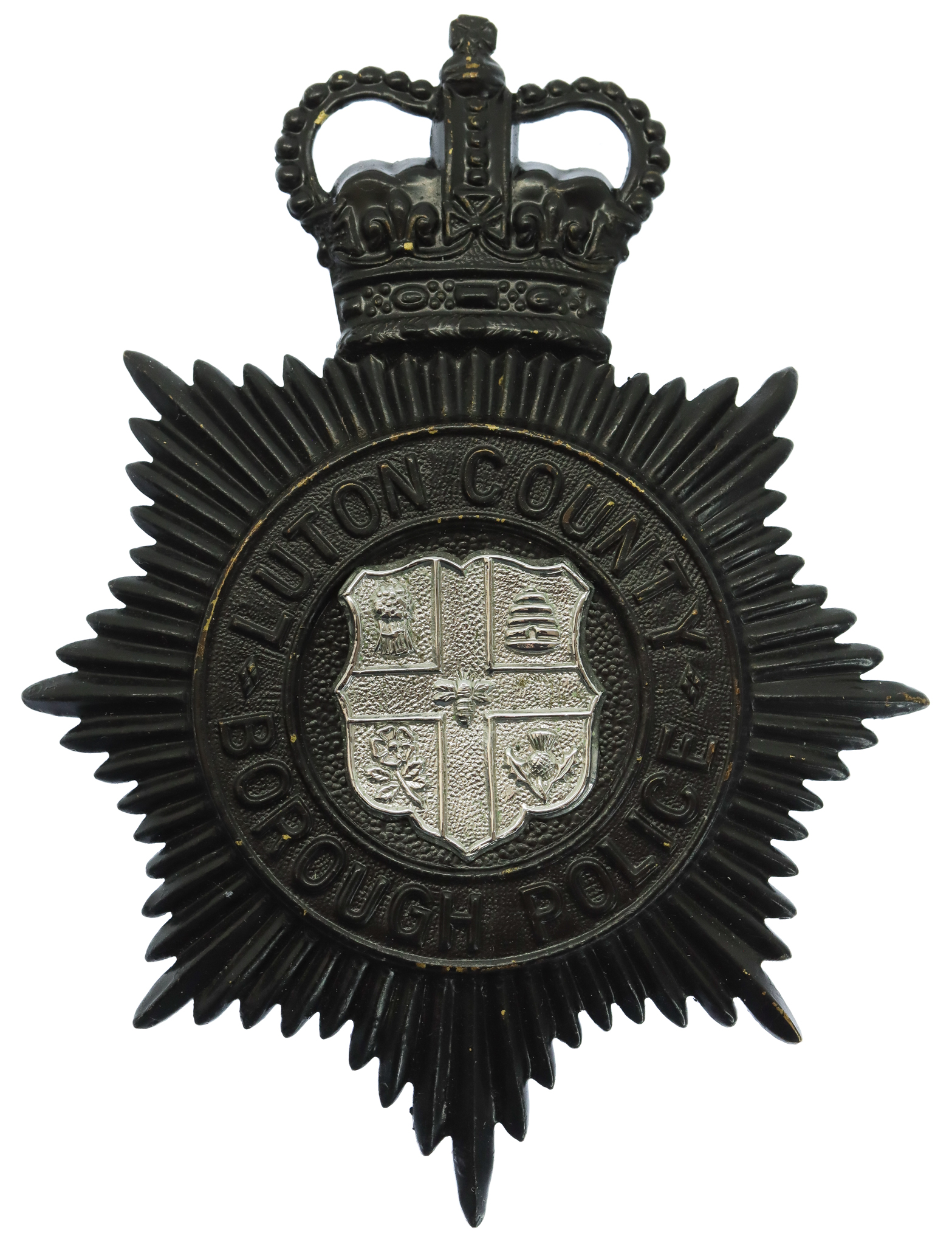 Luton County Borough Police Night Helmet Plate - Queen's Crown