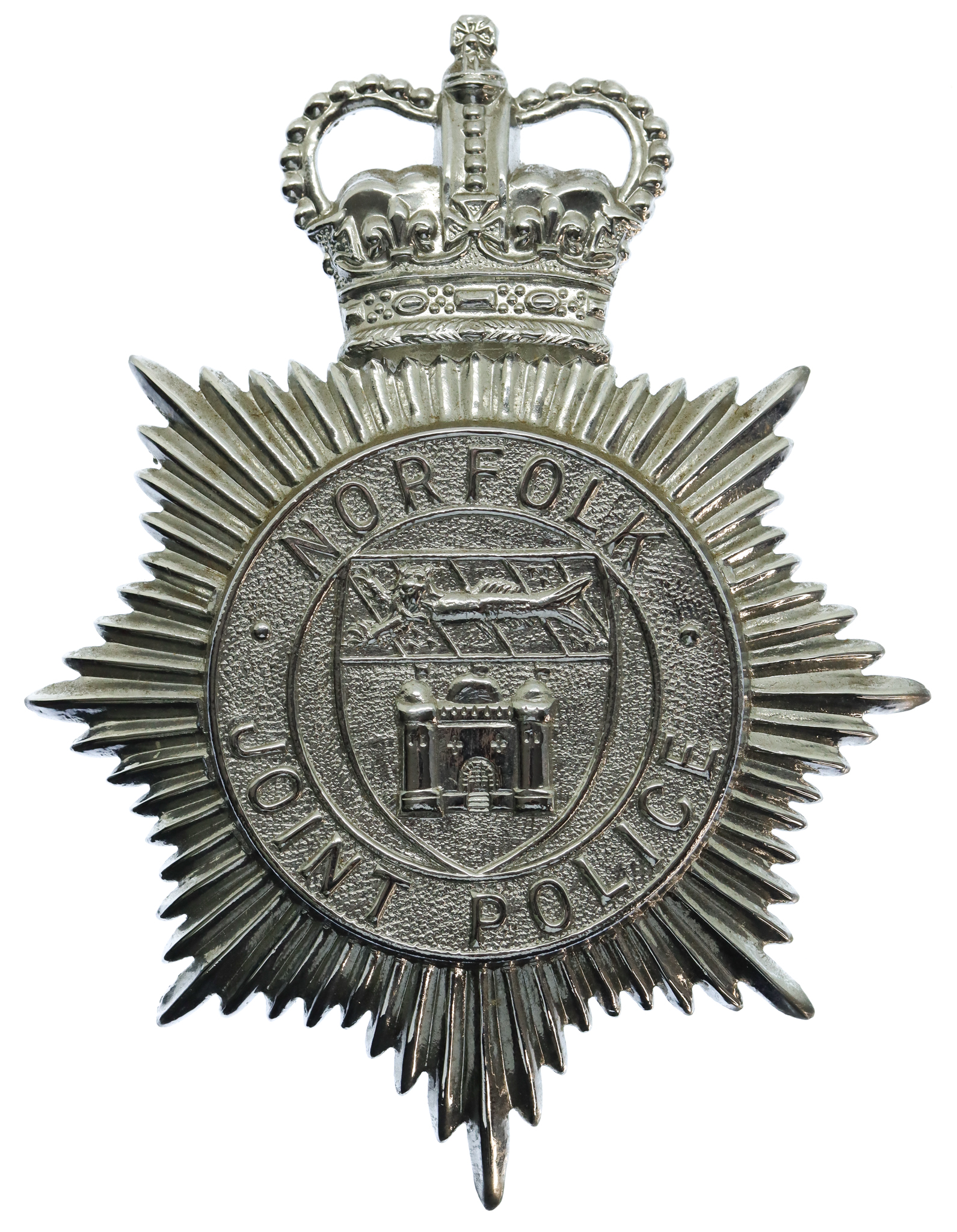 Norfolk Joint Police Helmet Plate - Queen's Crown