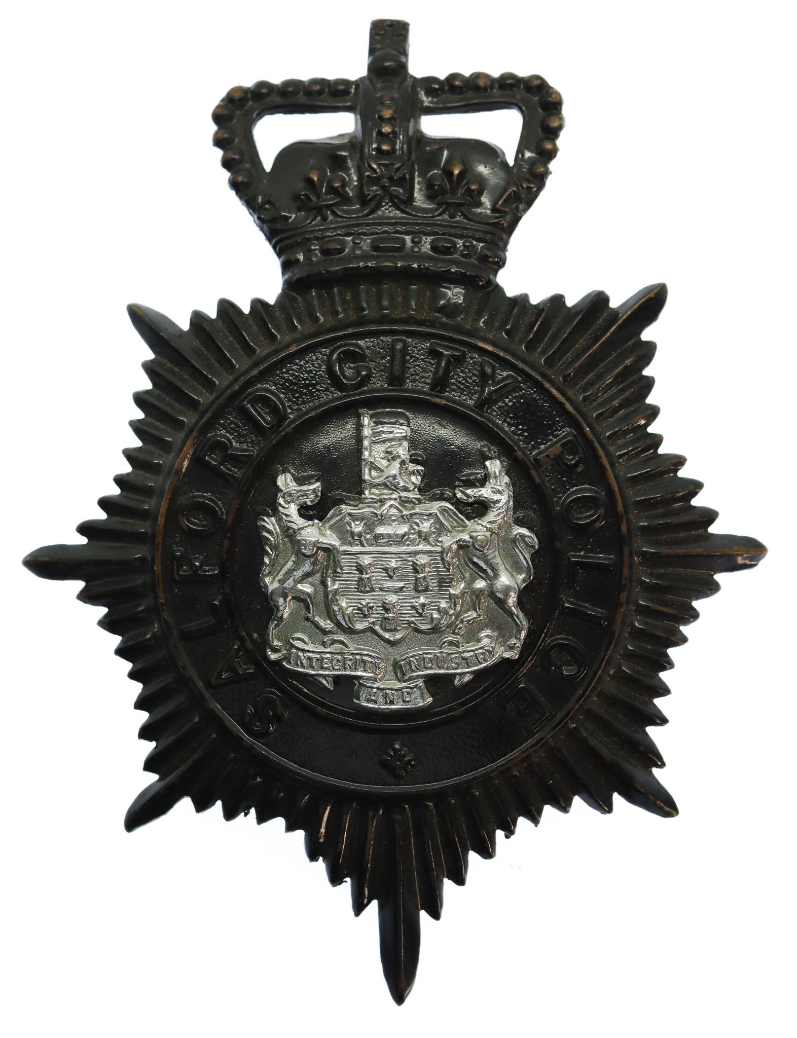 Salford City Police Mutual Aid Helmet Plate - Queen's Crown