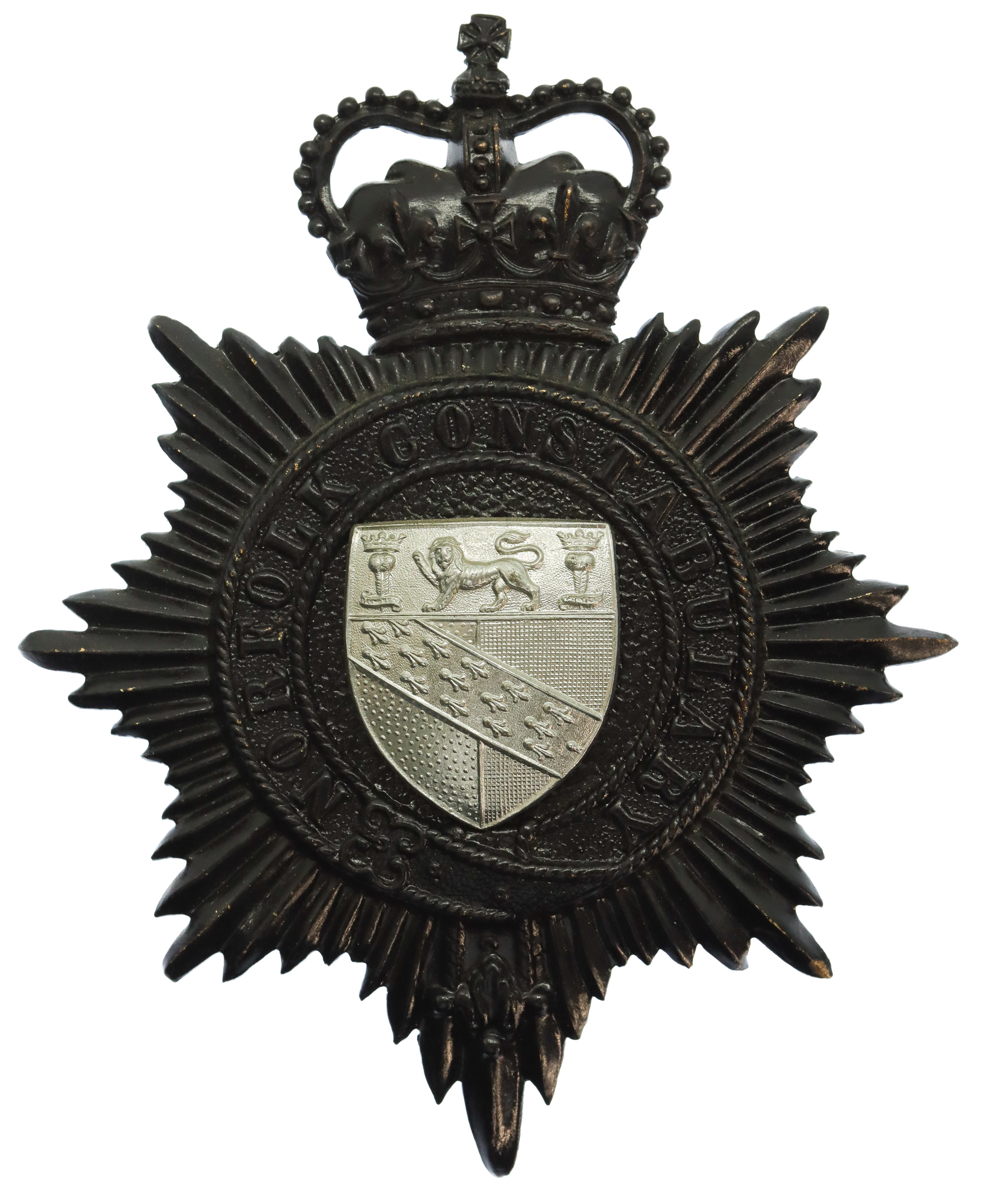 Norfolk Constabulary Night Helmet Plate - Queen's Crown