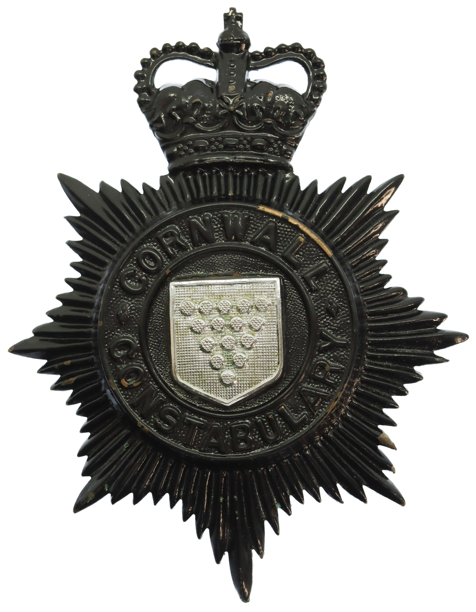 Cornwall Constabulary Night Helmet Plate - Queen's Crown