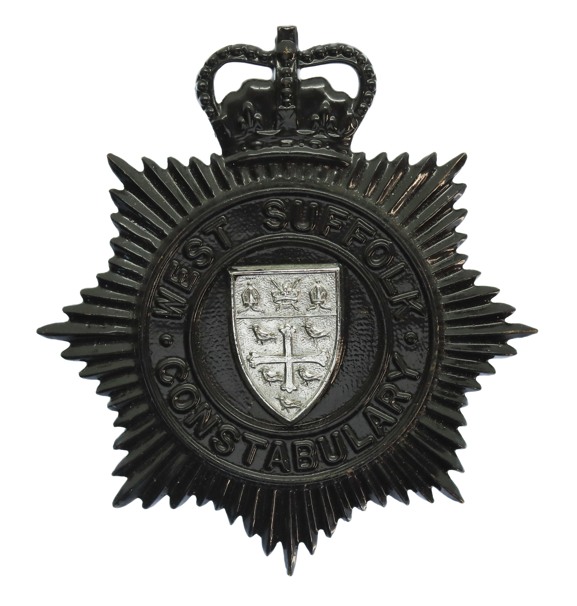 West Suffolk Constabulary Small Star Night Helmet Plate - Queen's Crown