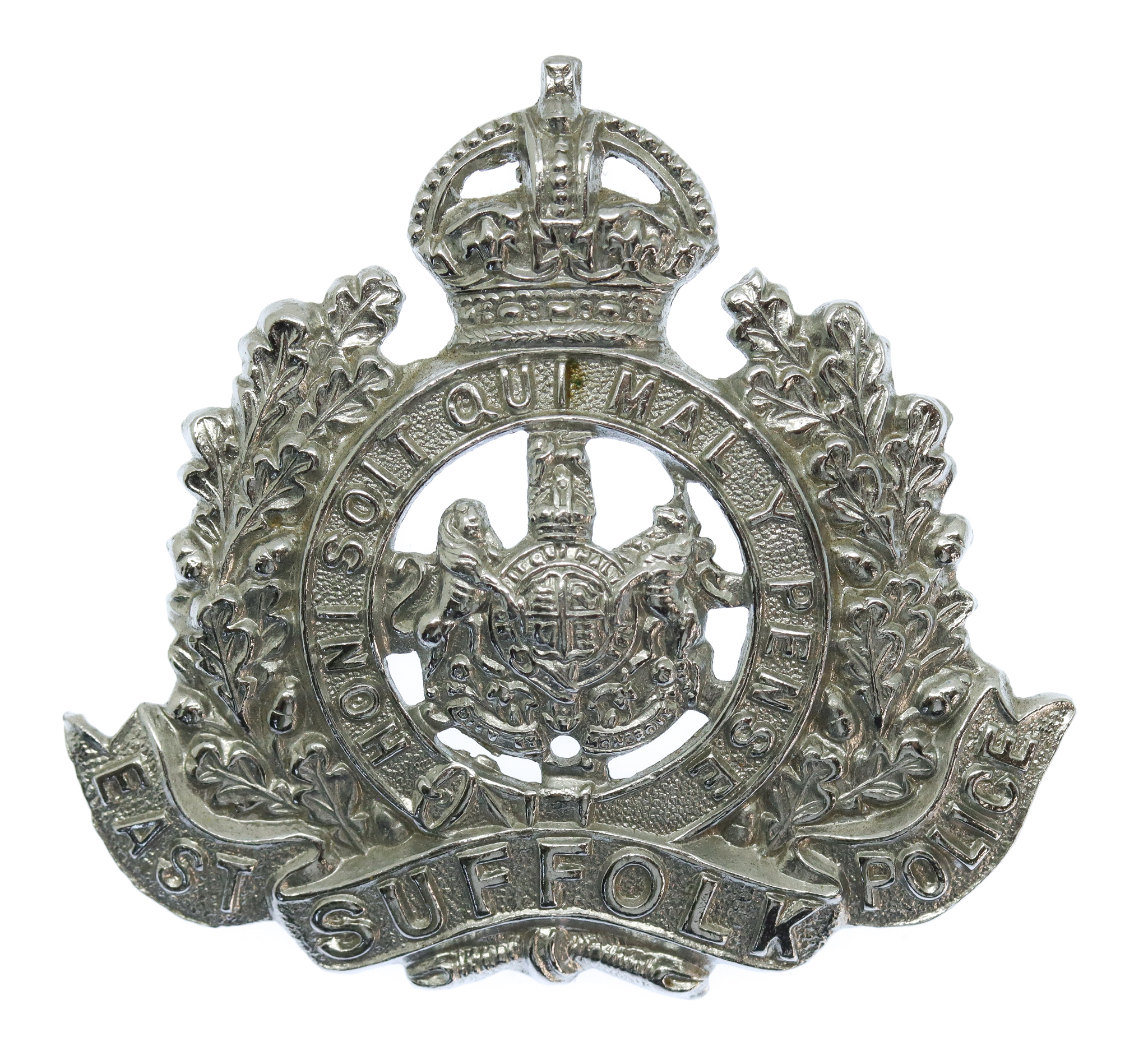 East Suffolk Police Chrome Cap Badge - King's Crown