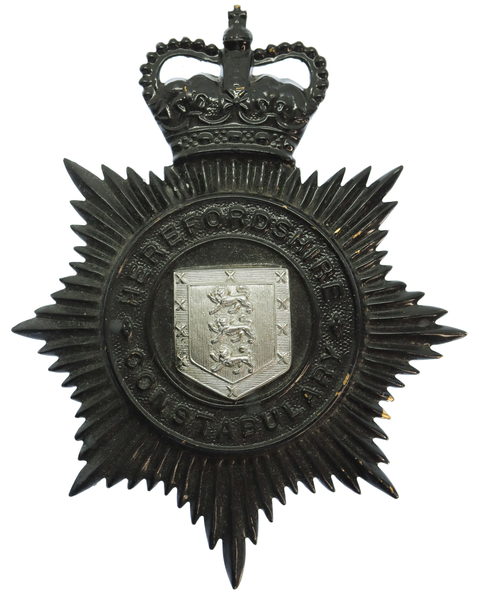 Herefordshire Constabulary Black Helmet Plate - Queen's Crown