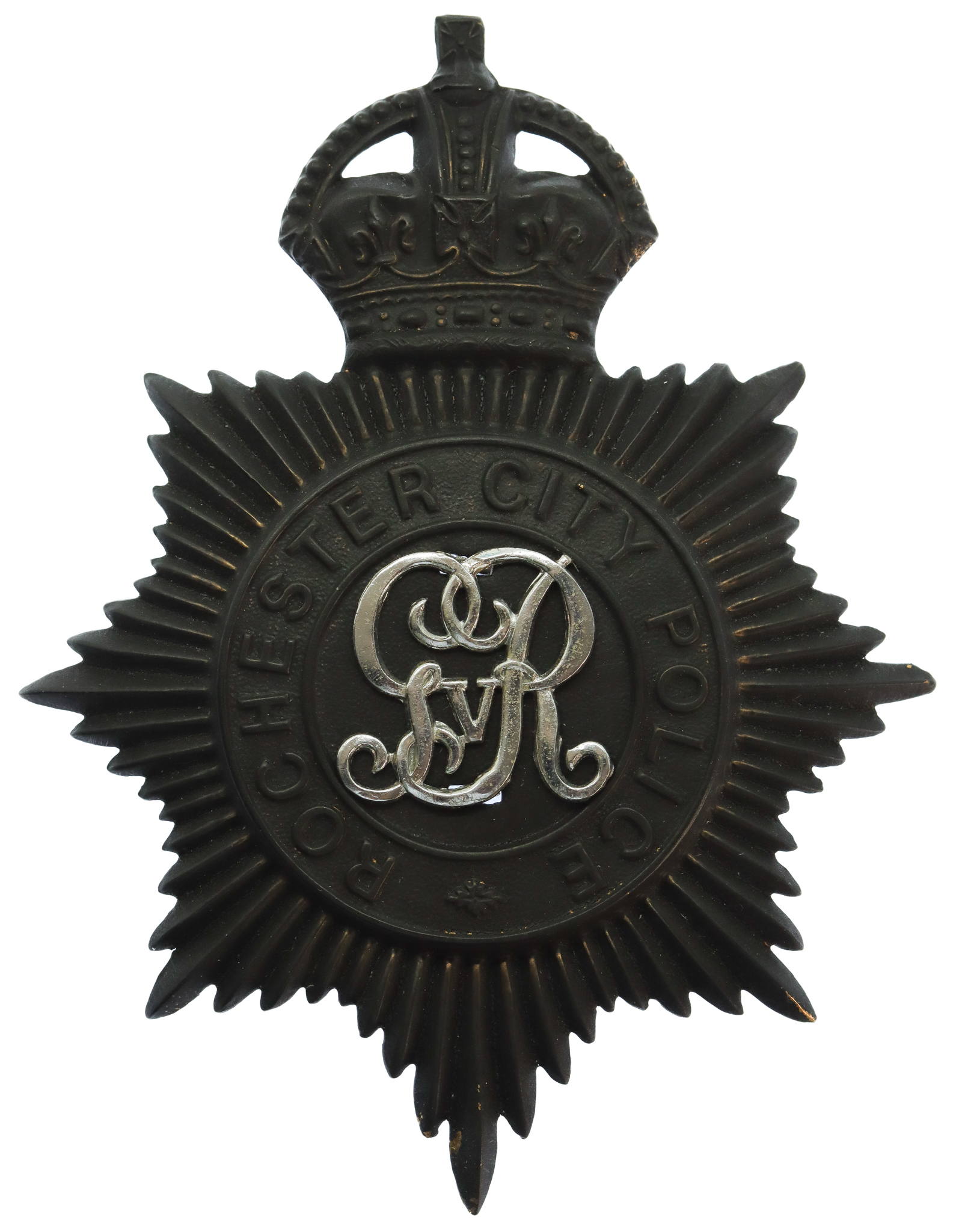 George V Rochester City Police Black Helmet Plate