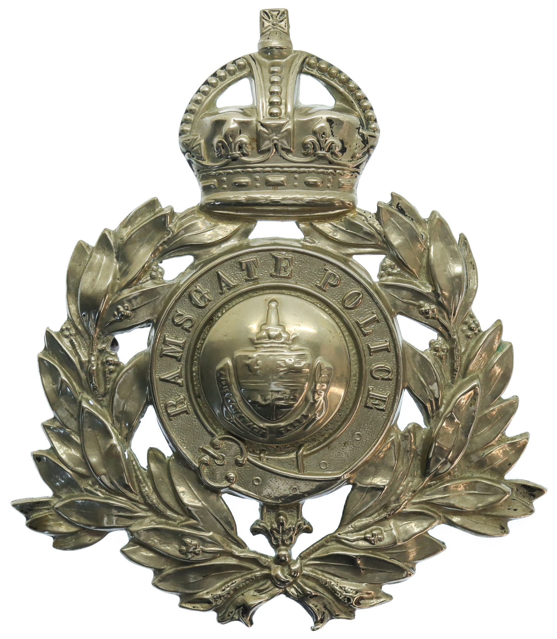 Ramsgate Borough Police Wreath Helmet Plate - King's Crown