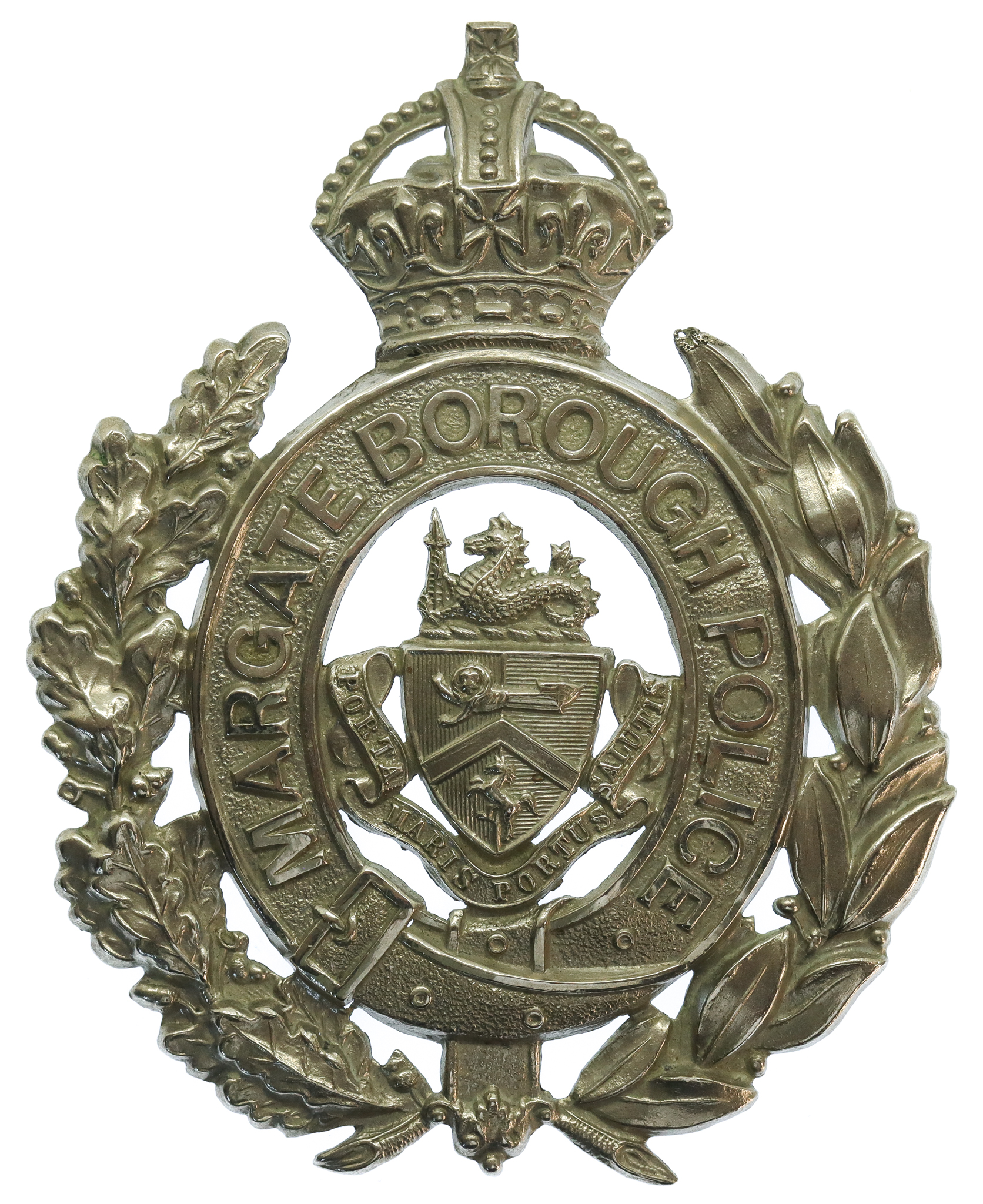 Margate Borough Police Wreath Helmet Plate - King's Crown (Fretted Out Centre)