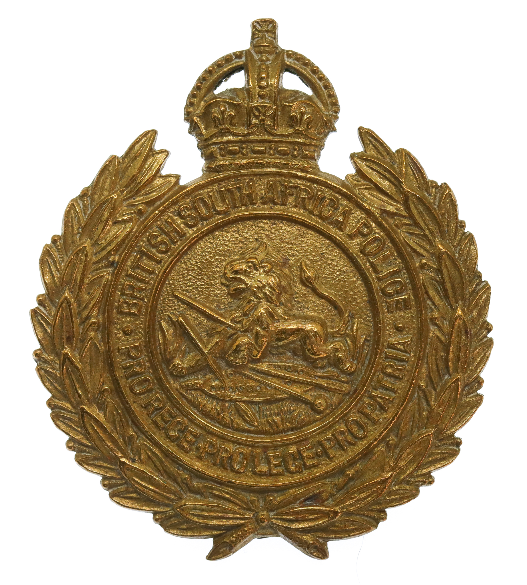 Rhodesia British South Africa Police Helmet Plate/Cap Badge - King's Crown (c. 1933-45)