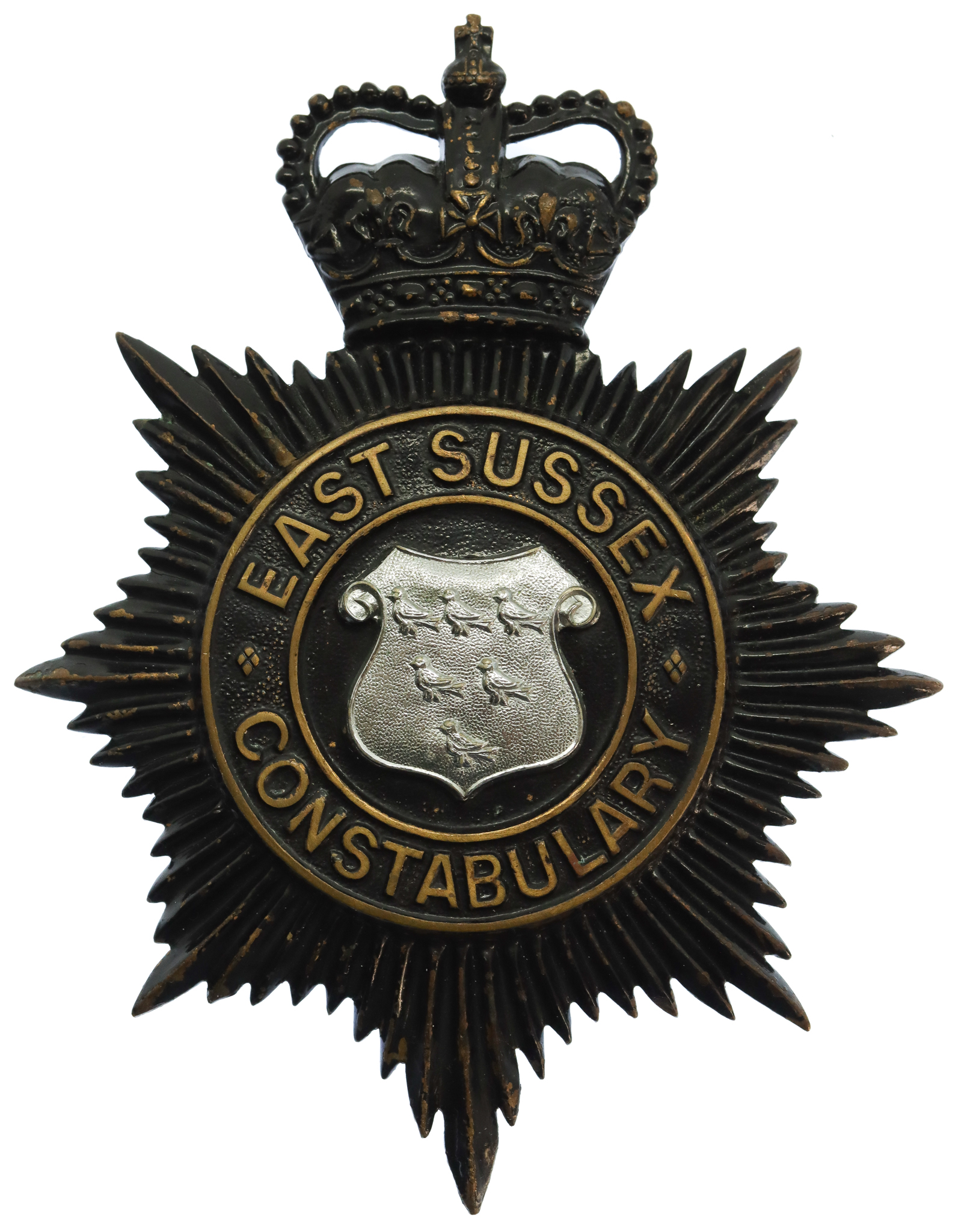 East Sussex Constabulary Night Helmet Plate - Queen's Crown