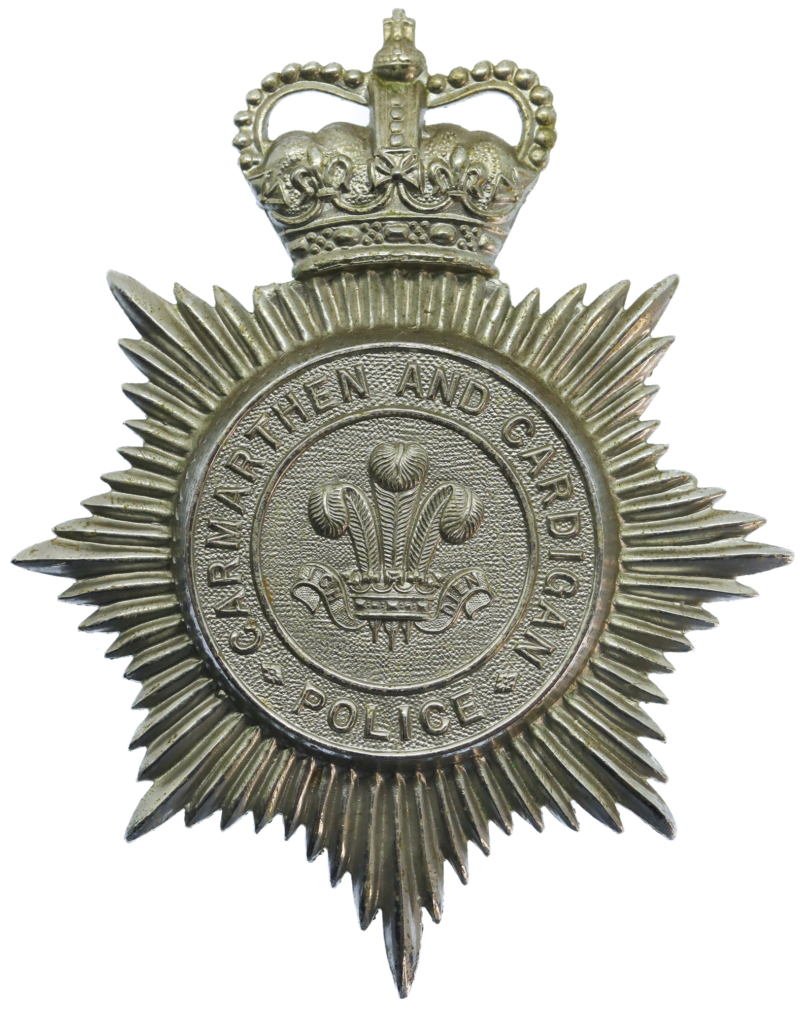 Carmarthen and Cardigan Police Helmet Plate - Queen's Crown