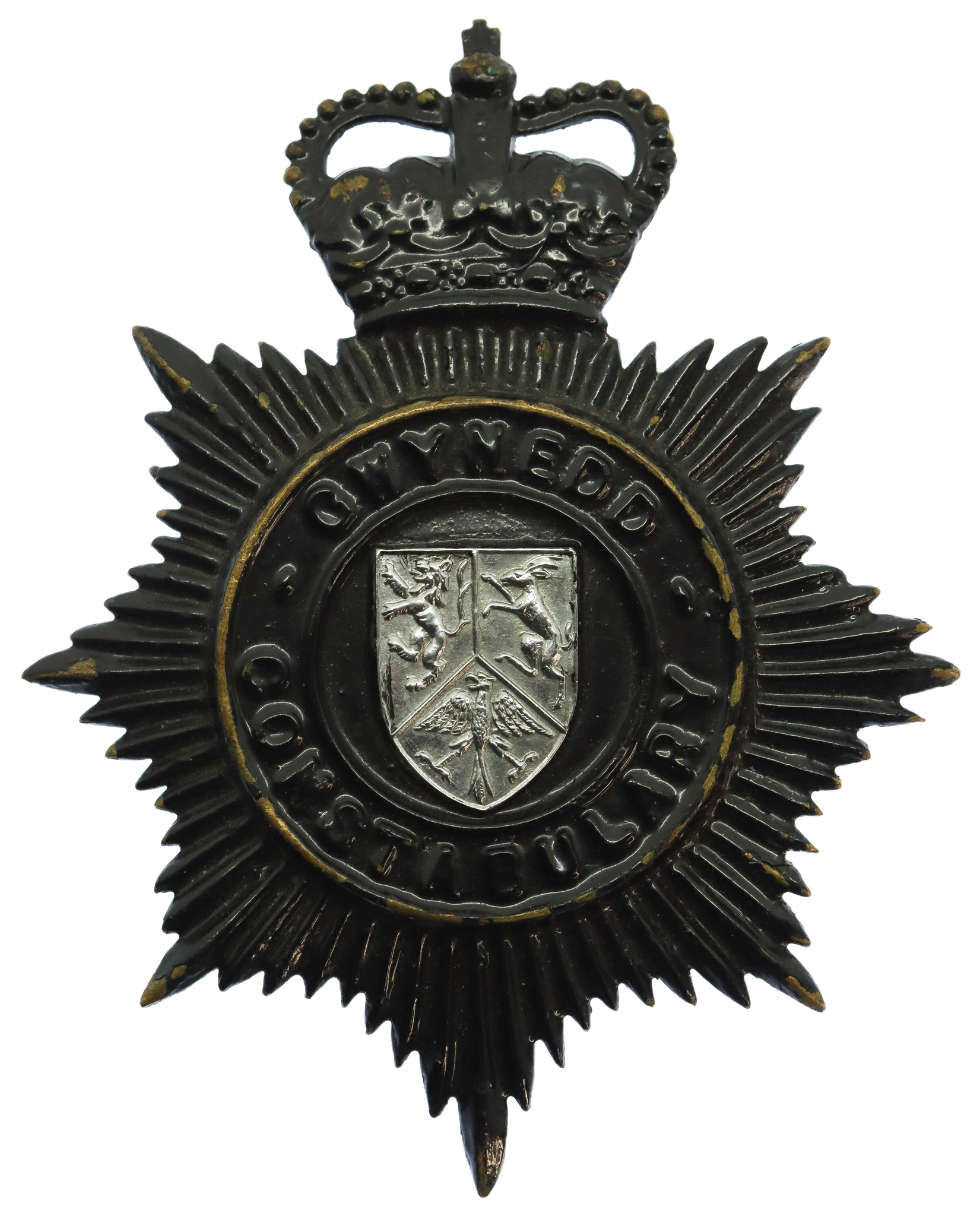 Gwynedd Constabulary Night Helmet Plate - Queen's Crown