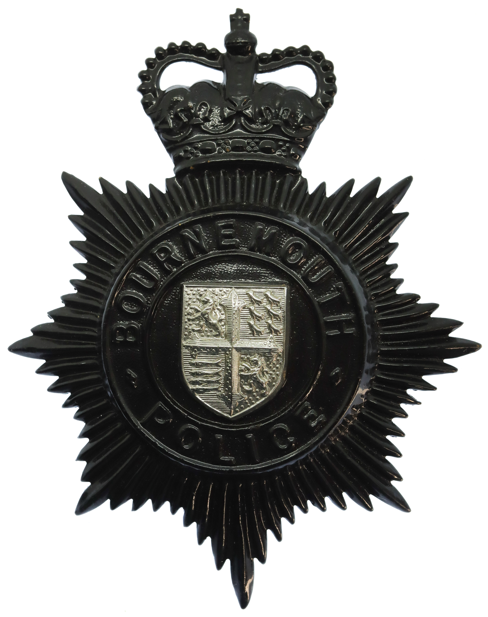 Bournemouth Borough Police Night Helmet Plate - Queen's Crown