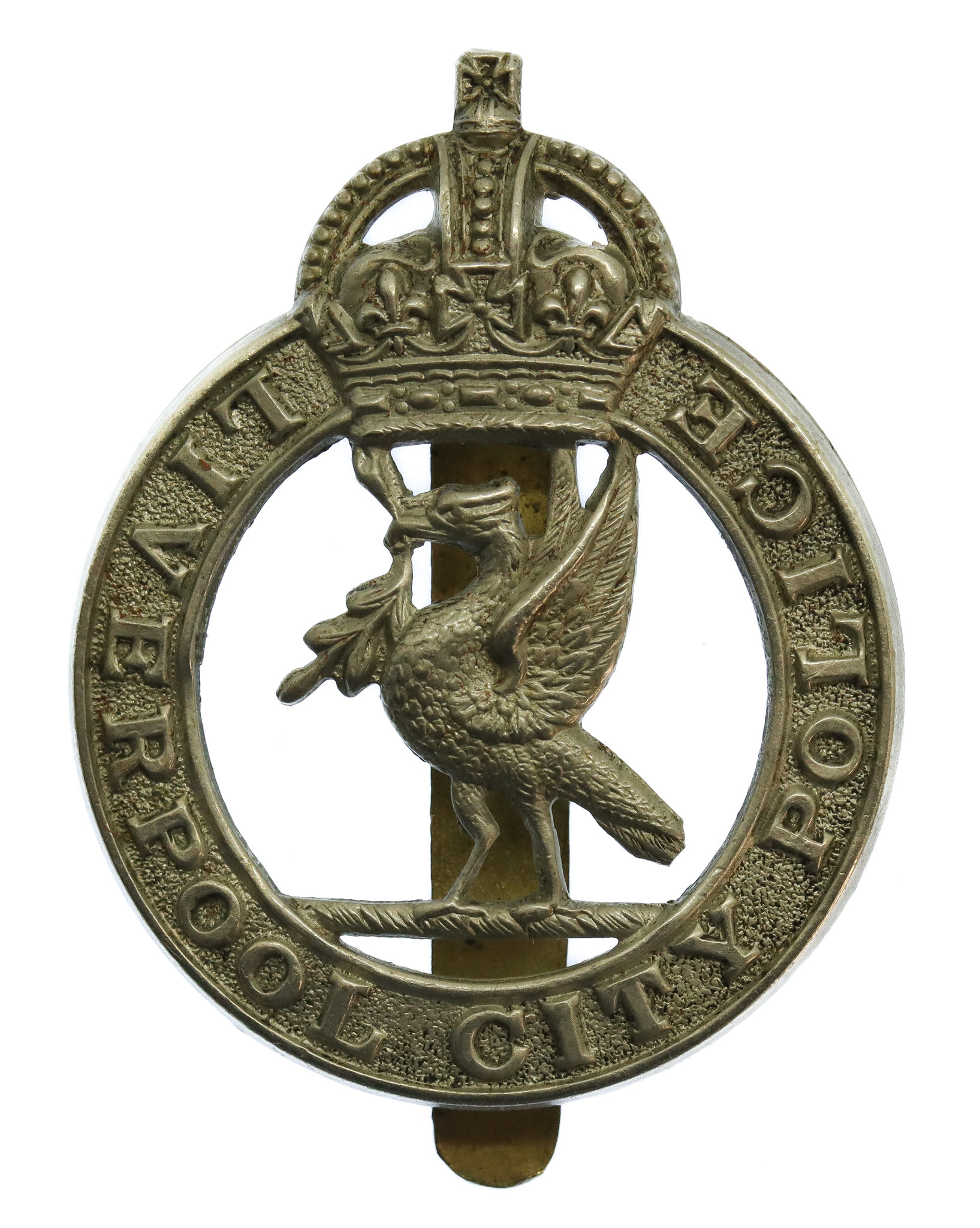 Liverpool City Police White Metal Cap Badge - King's Crown