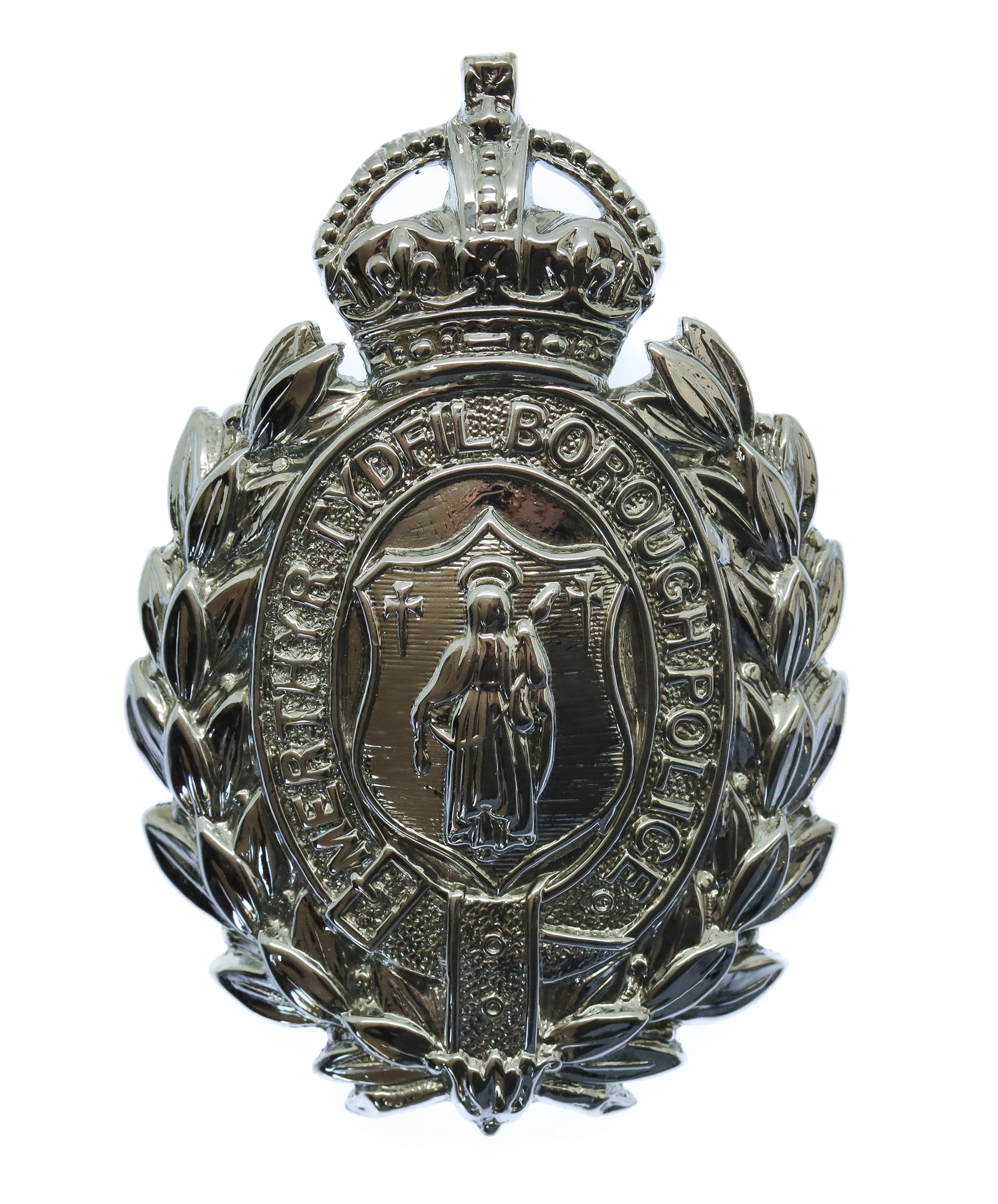 Merthyr Tydfil Borough Police Wreath Cap Badge - King's Crown