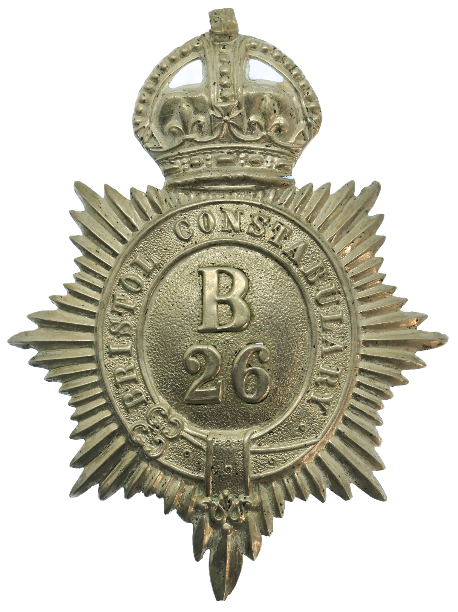 Bristol Constabulary White Metal Helmet Plate (B26) - King's Crown