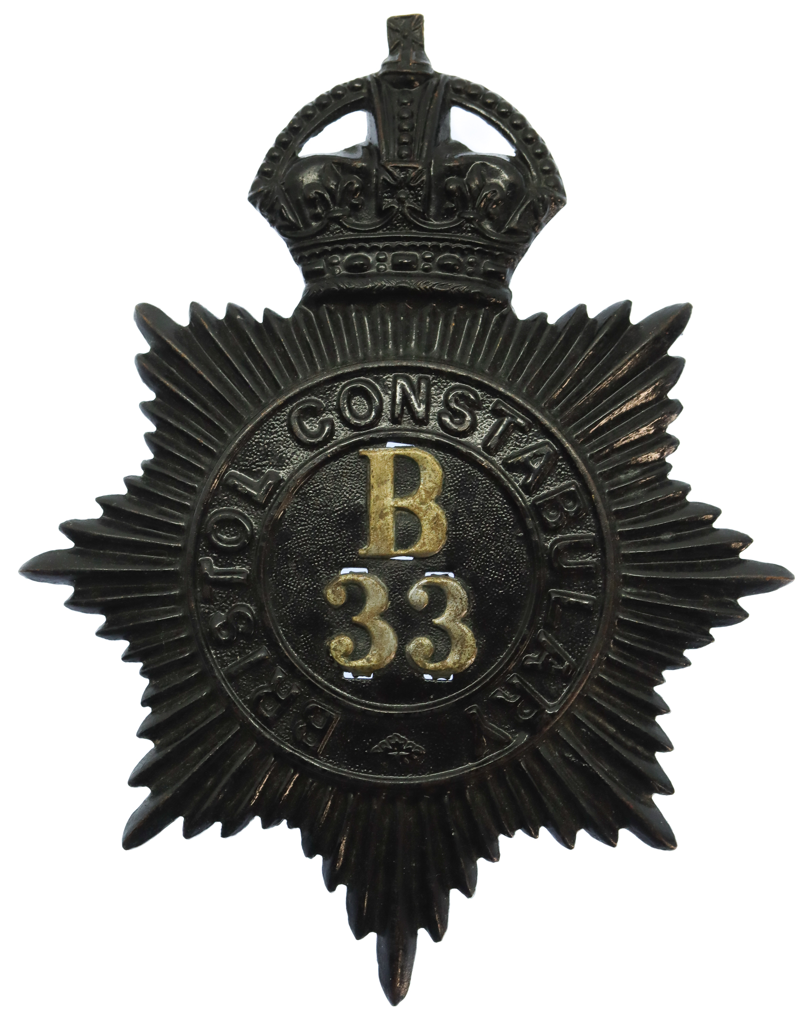 Bristol Constabulary Night Helmet Plate (B33) - King's Crown