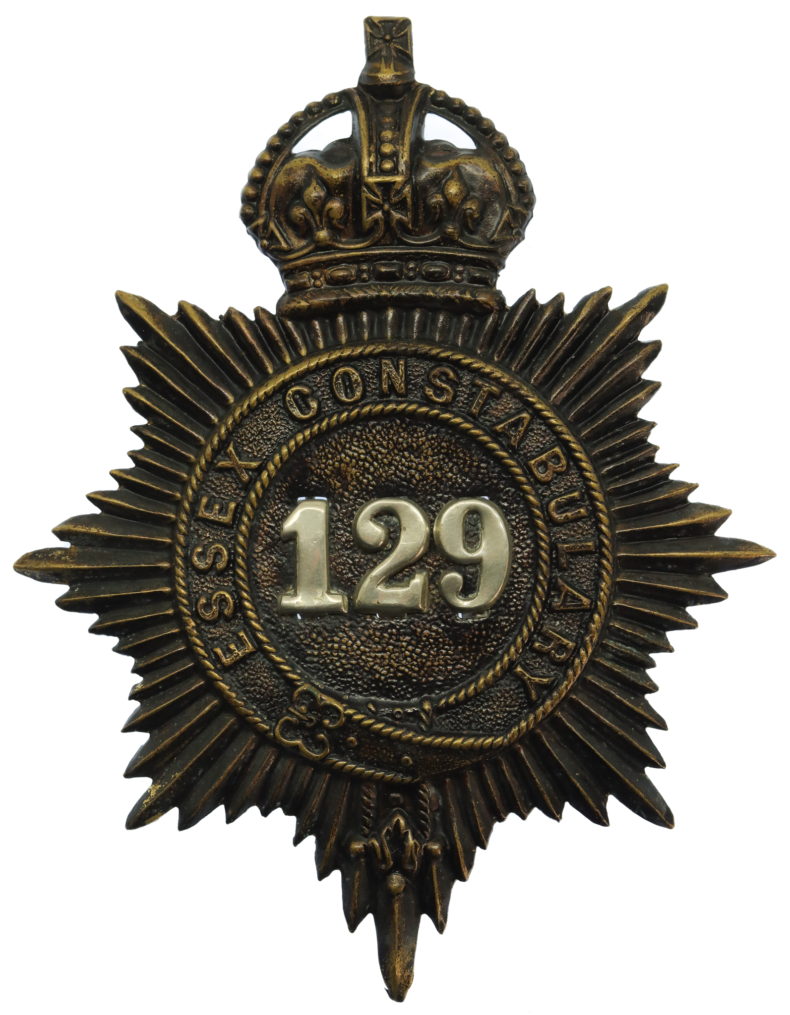 Essex Constabulary Numbered Helmet Plate - King's Crown