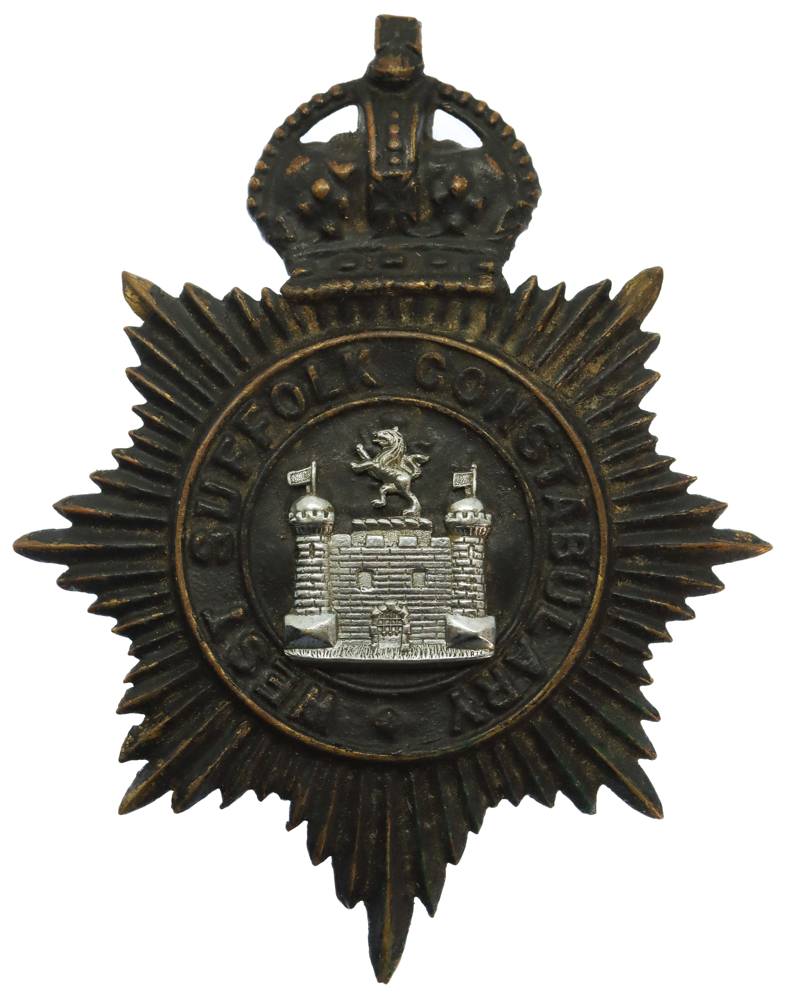 West Suffolk Constabulary Night Helmet Plate - King's Crown