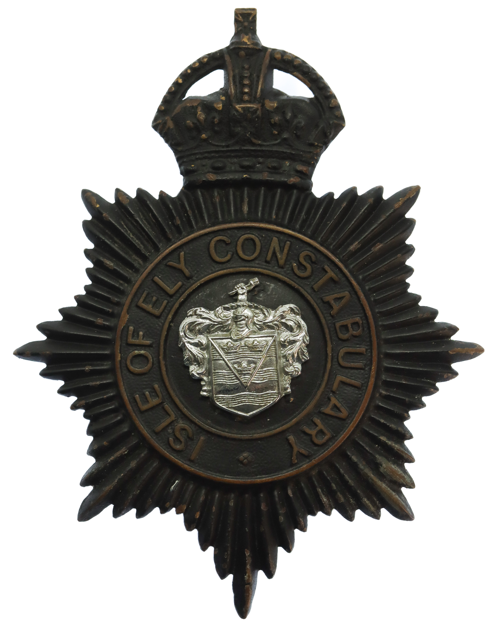 Isle of Ely Constabulary Black Helmet Plate - King's Crown