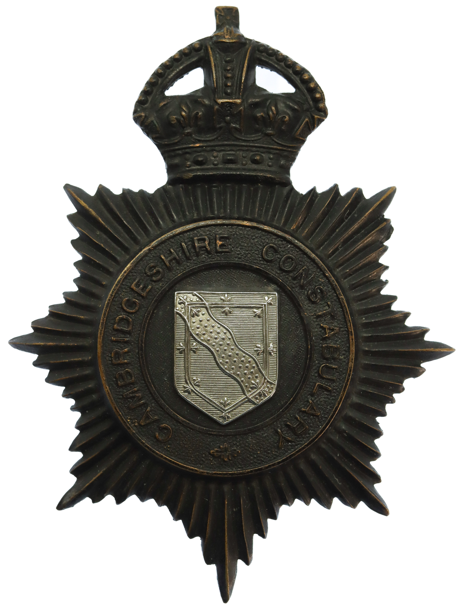 Cambridgeshire Constabulary Black Helmet Plate - King's Crown
