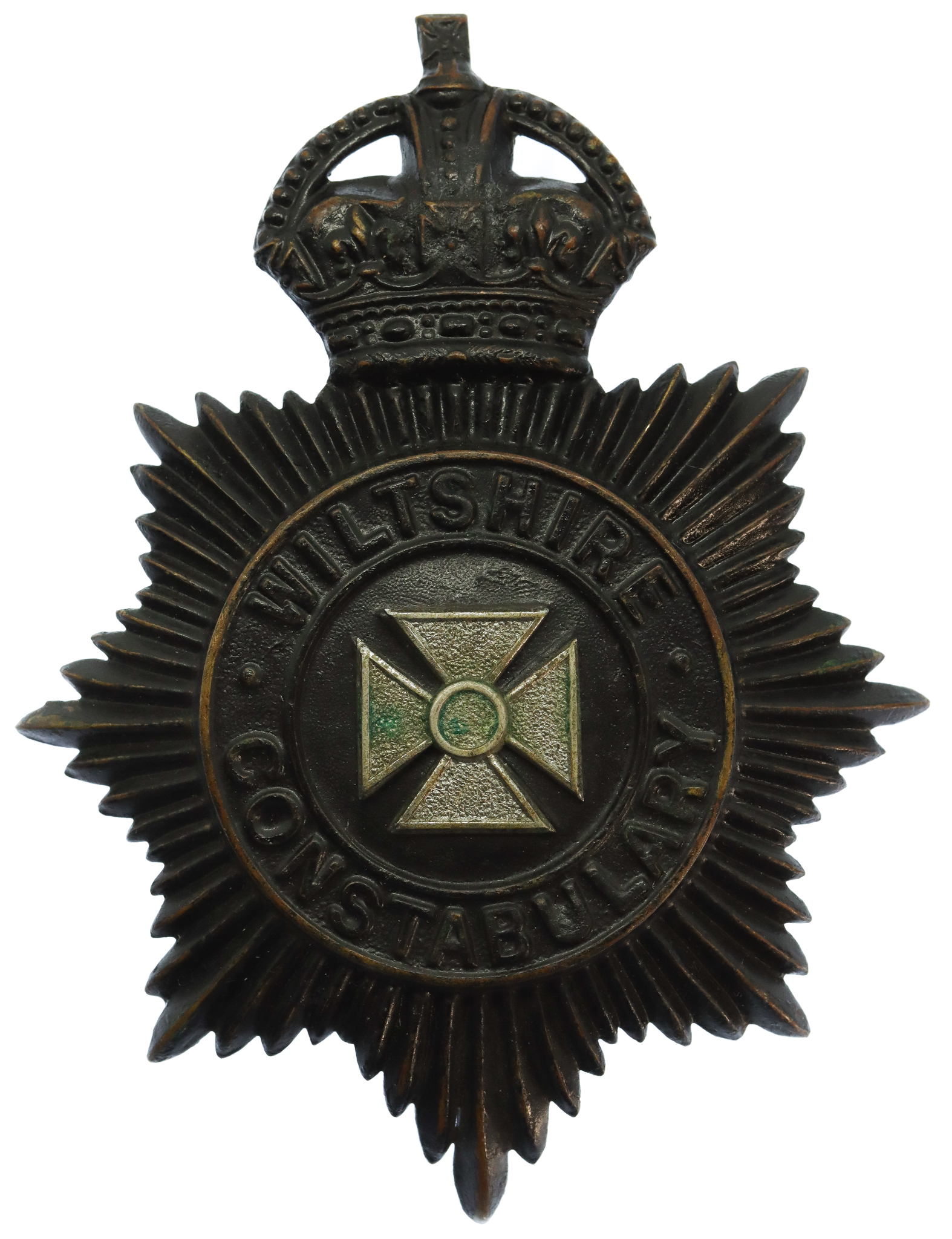 Wiltshire Constabulary Black Helmet Plate - King's Crown