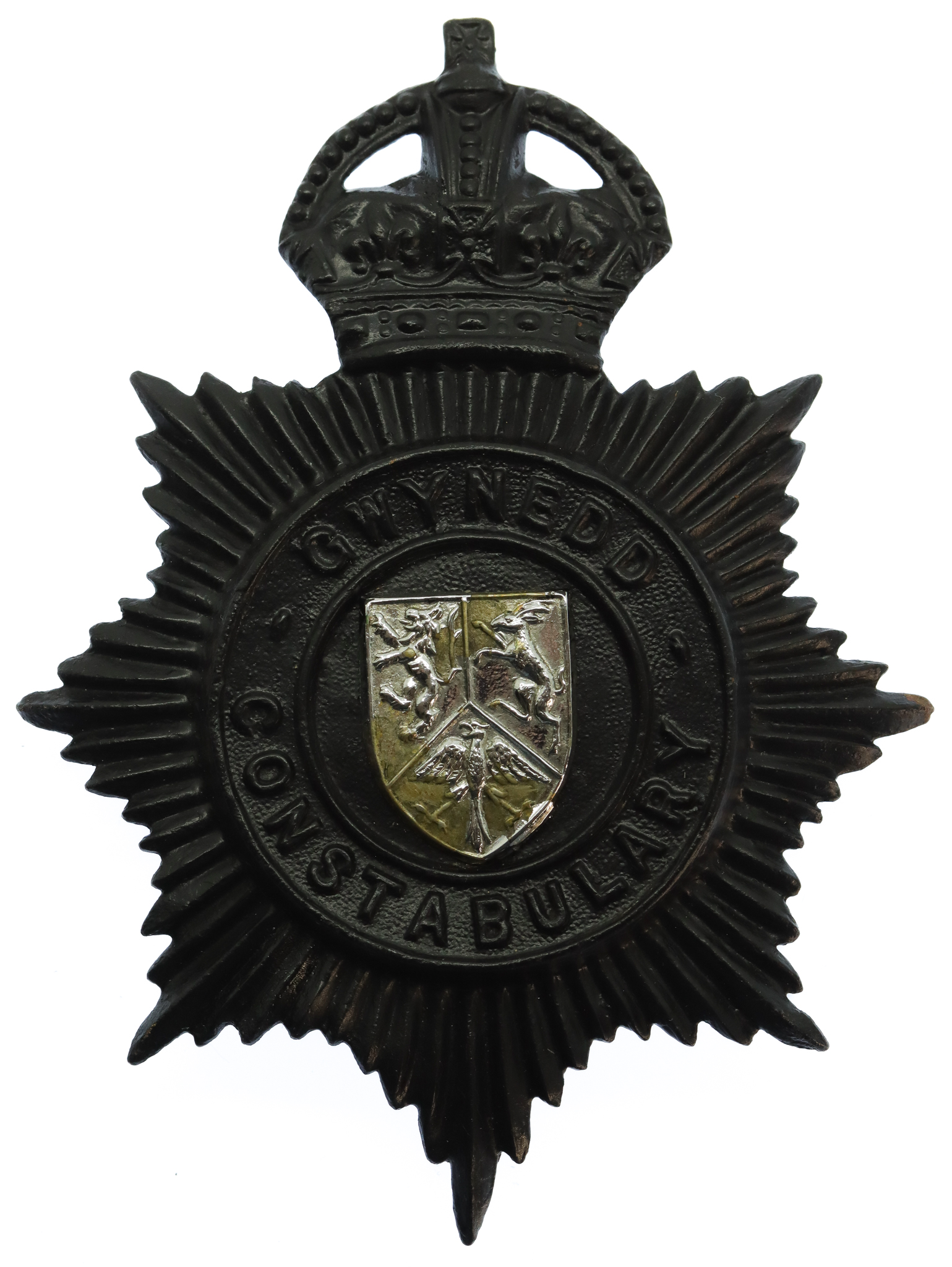 Gwynedd Constabulary Black Helmet Plate - King's Crown