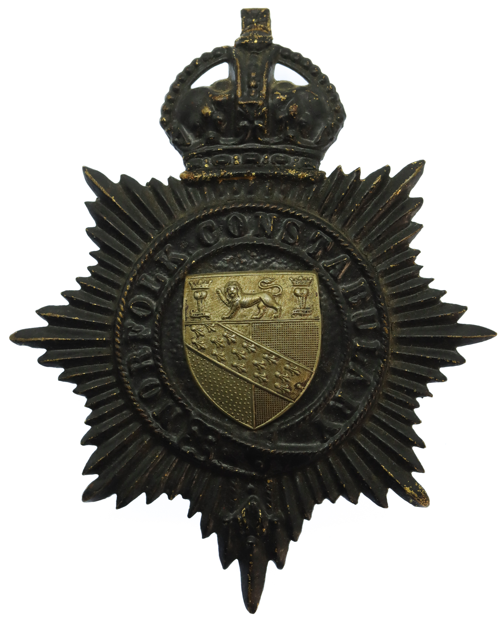Norfolk Constabulary Black Helmet Plate - King's Crown