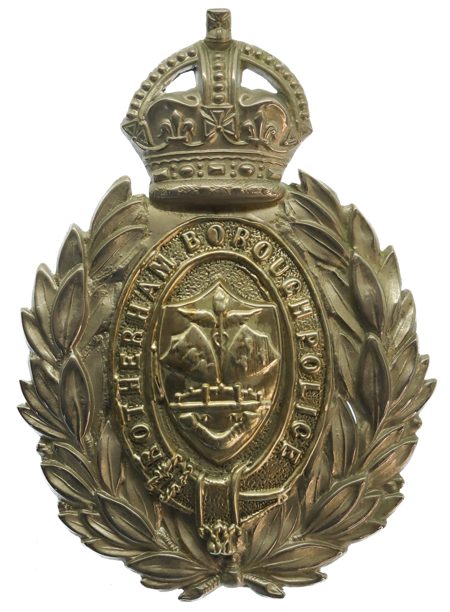 Rotherham Borough Police Wreath Helmet Plate - King's Crown