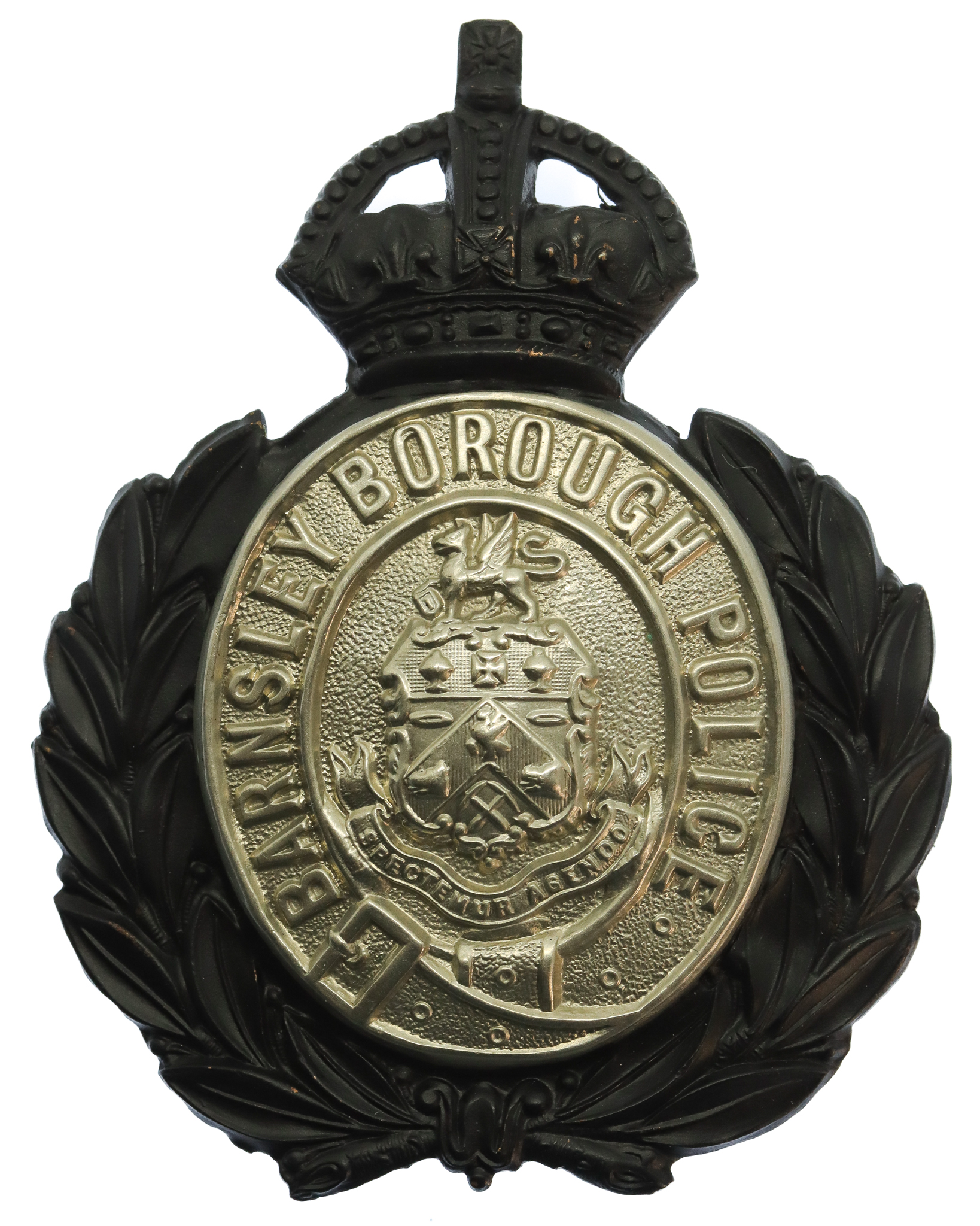 Barnsley Borough Police Wreath Helmet Plate - King's Crown