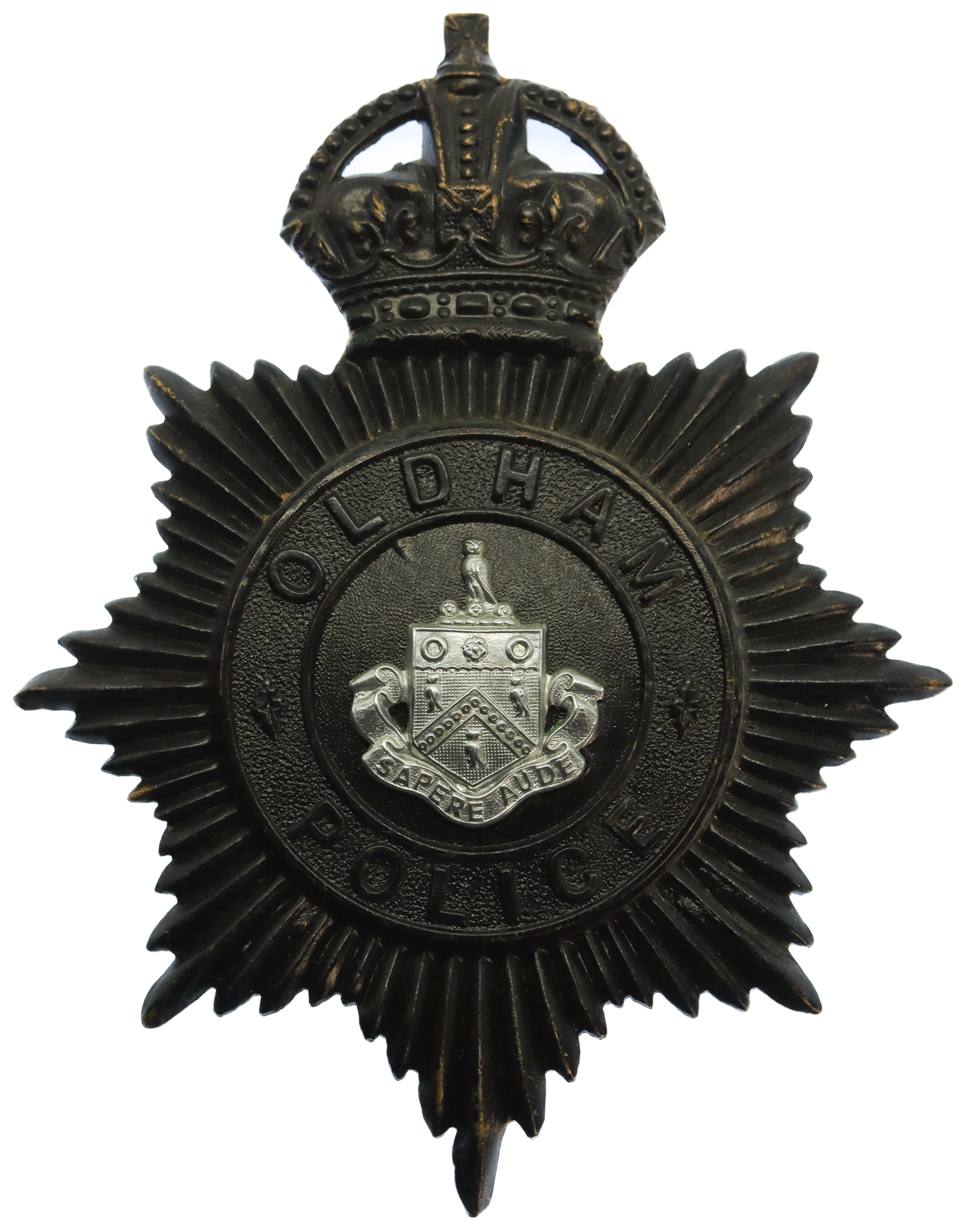 Oldham Borough Police Night Helmet Plate - King's Crown
