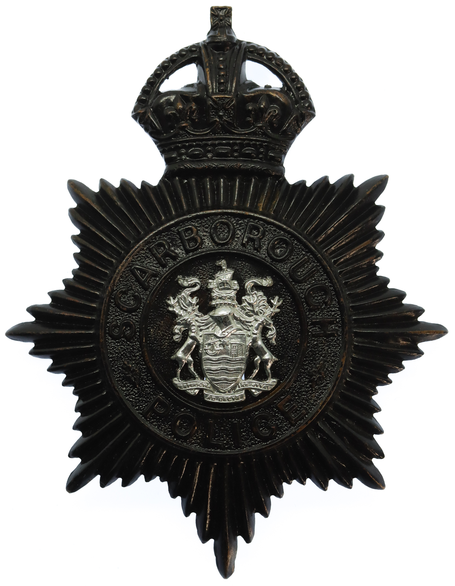 Scarborough Borough Police Night Helmet Plate - King's Crown