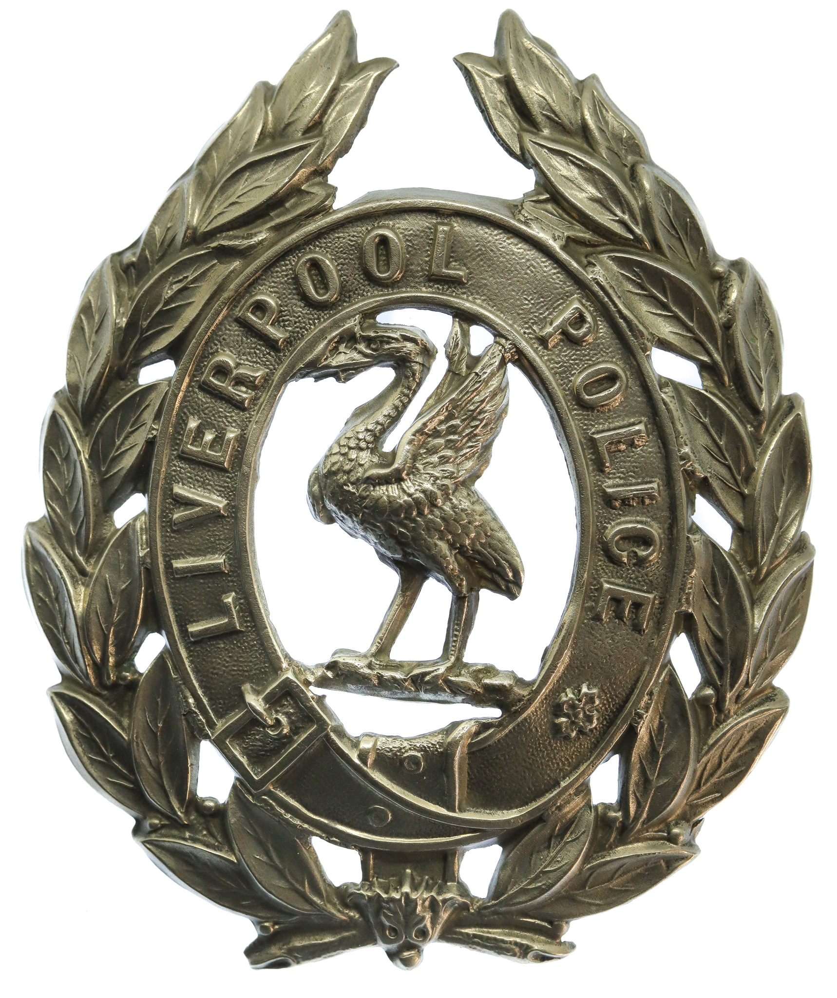 Liverpool City Police White Metal Wreath Helmet Plate 