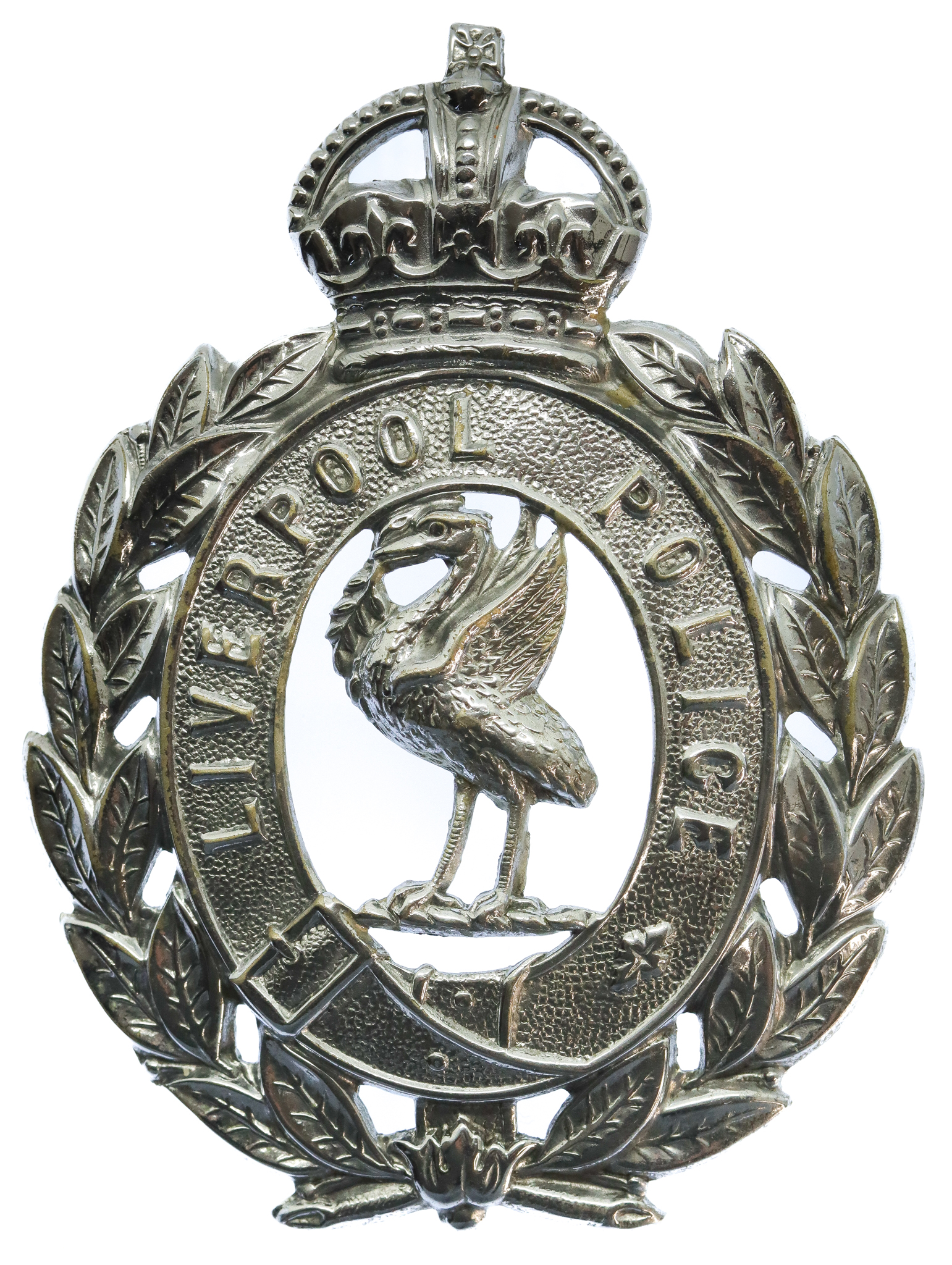 Liverpool City Police Chrome Wreath Helmet Plate - King's Crown