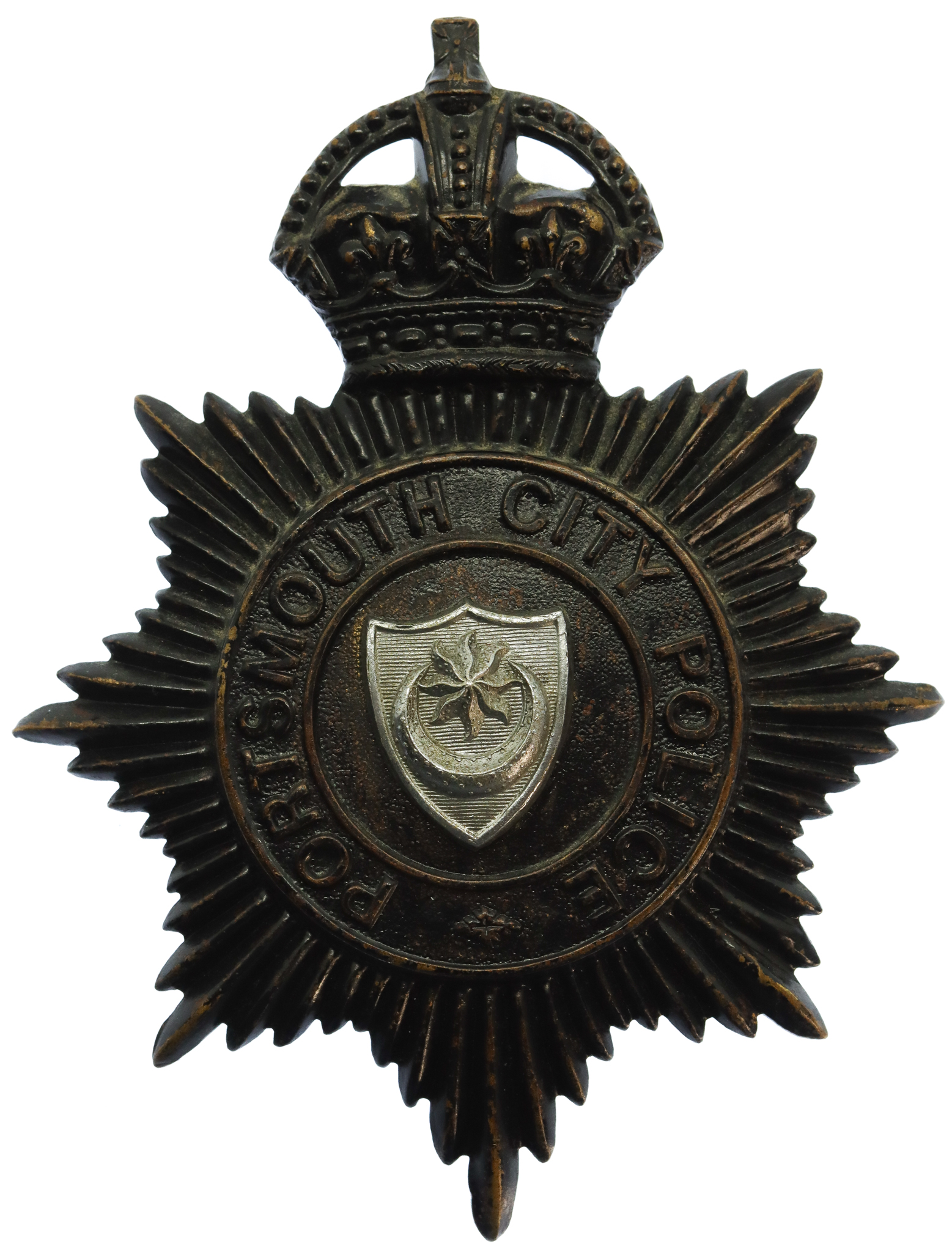 Portsmouth City Police Night Helmet Plate - King's Crown