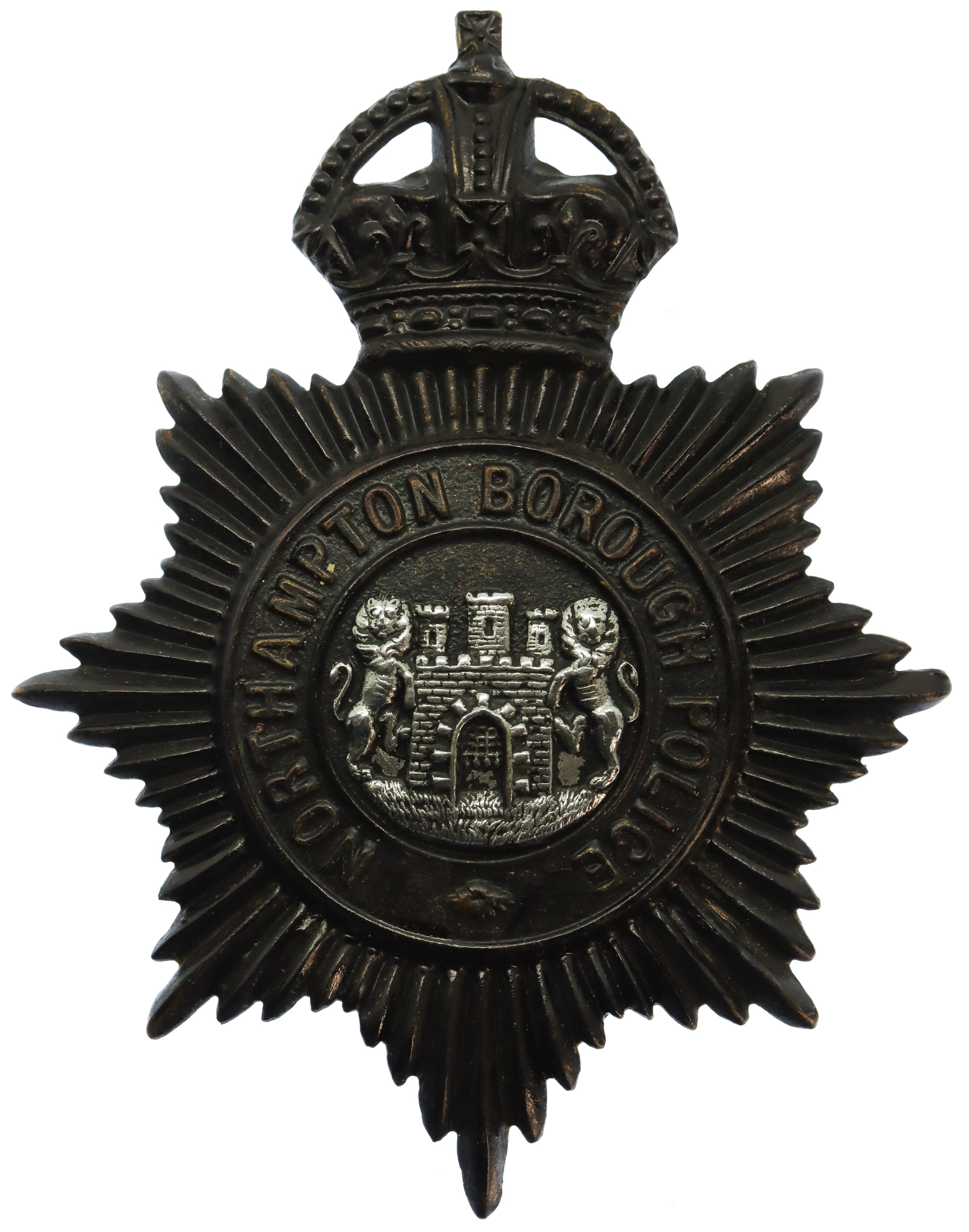 Northampton Borough Police Black Helmet Plate - King's Crown