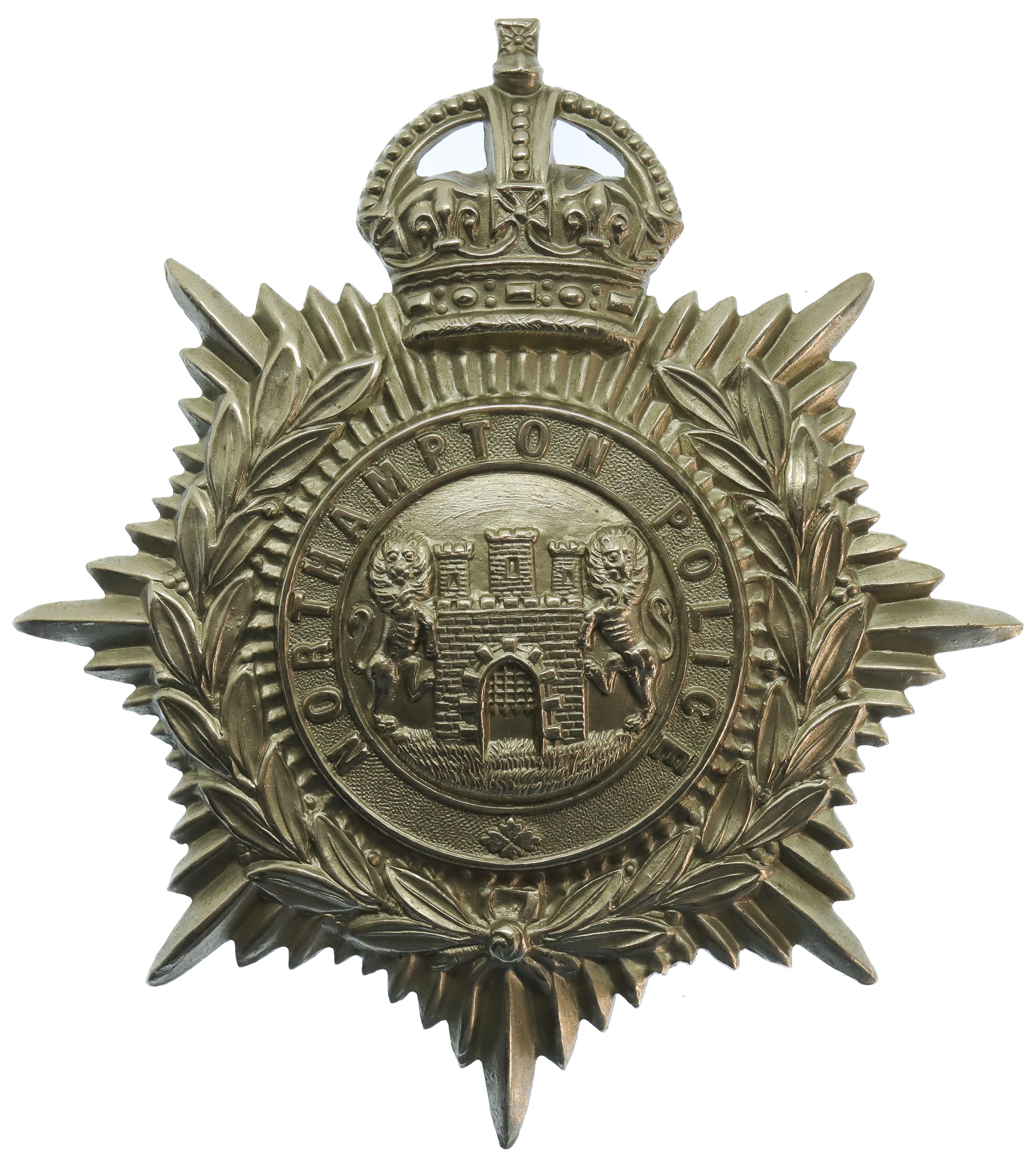 Northampton Borough Police White Metal Helmet Plate - King's Crown