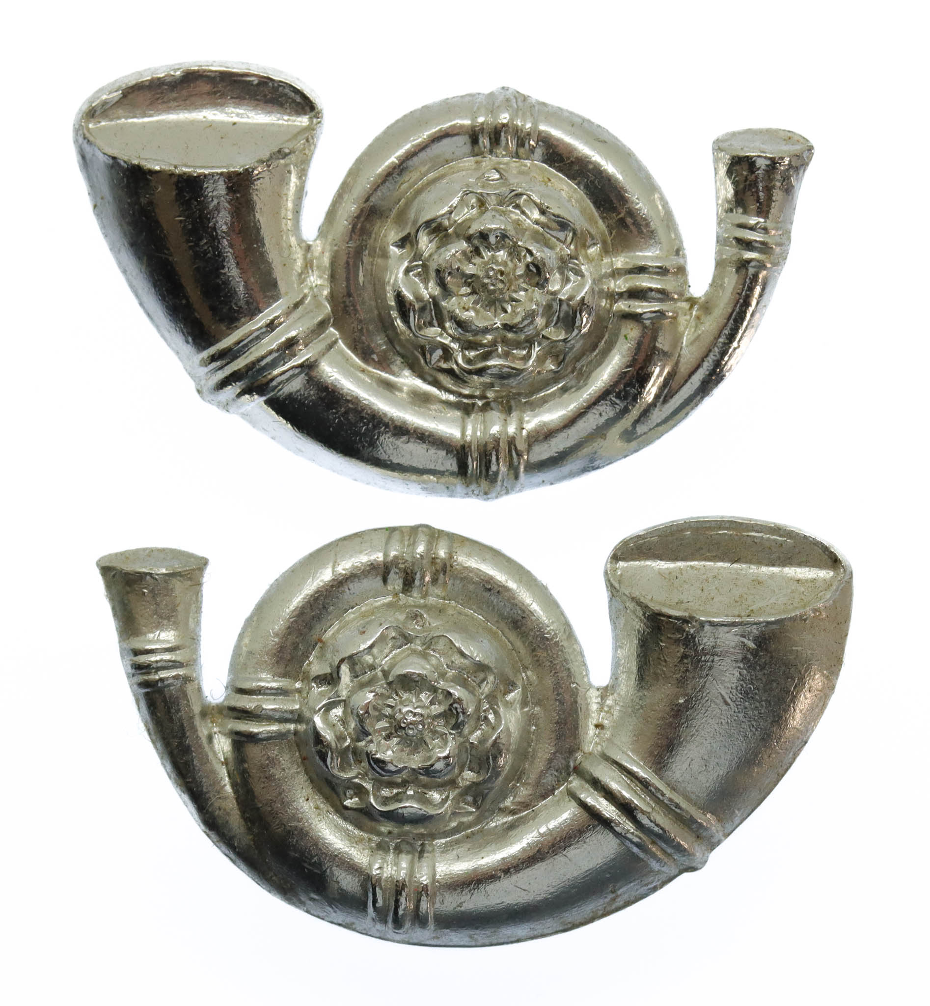 Pair of King's Own Yorkshire Light Infantry (K.O.Y.L.I.) Anodised (Staybrite) Collar Badges