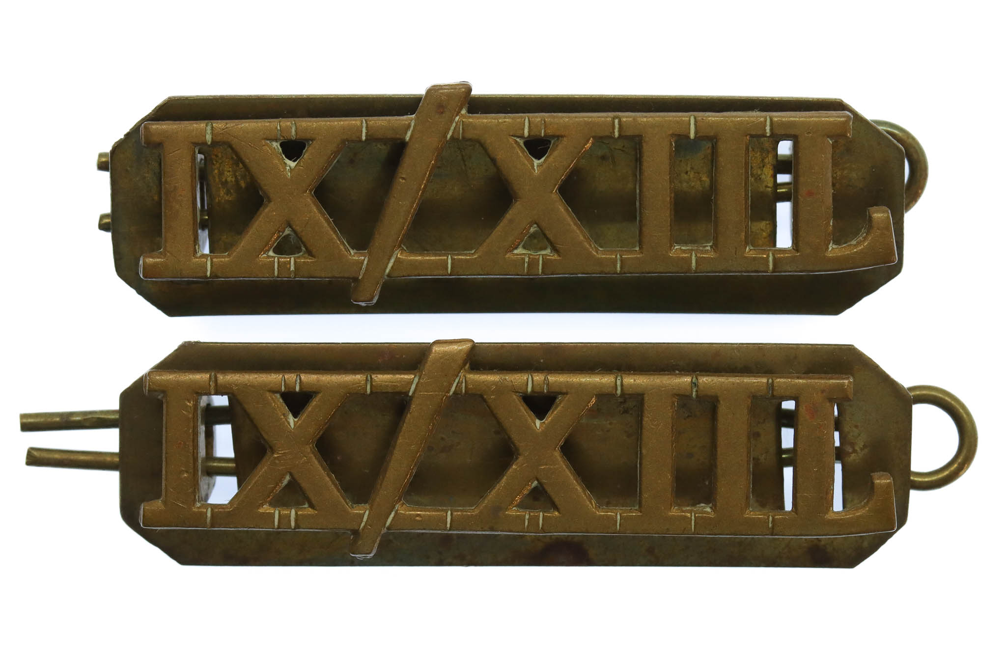 Pair of 9th/12th Royal Lancers (IX/XIIL) Brass Shoulder Titles
