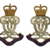 Pair of Queen's Own Hussars Officer's Silvered, Gilt & Enamel Collar Badges