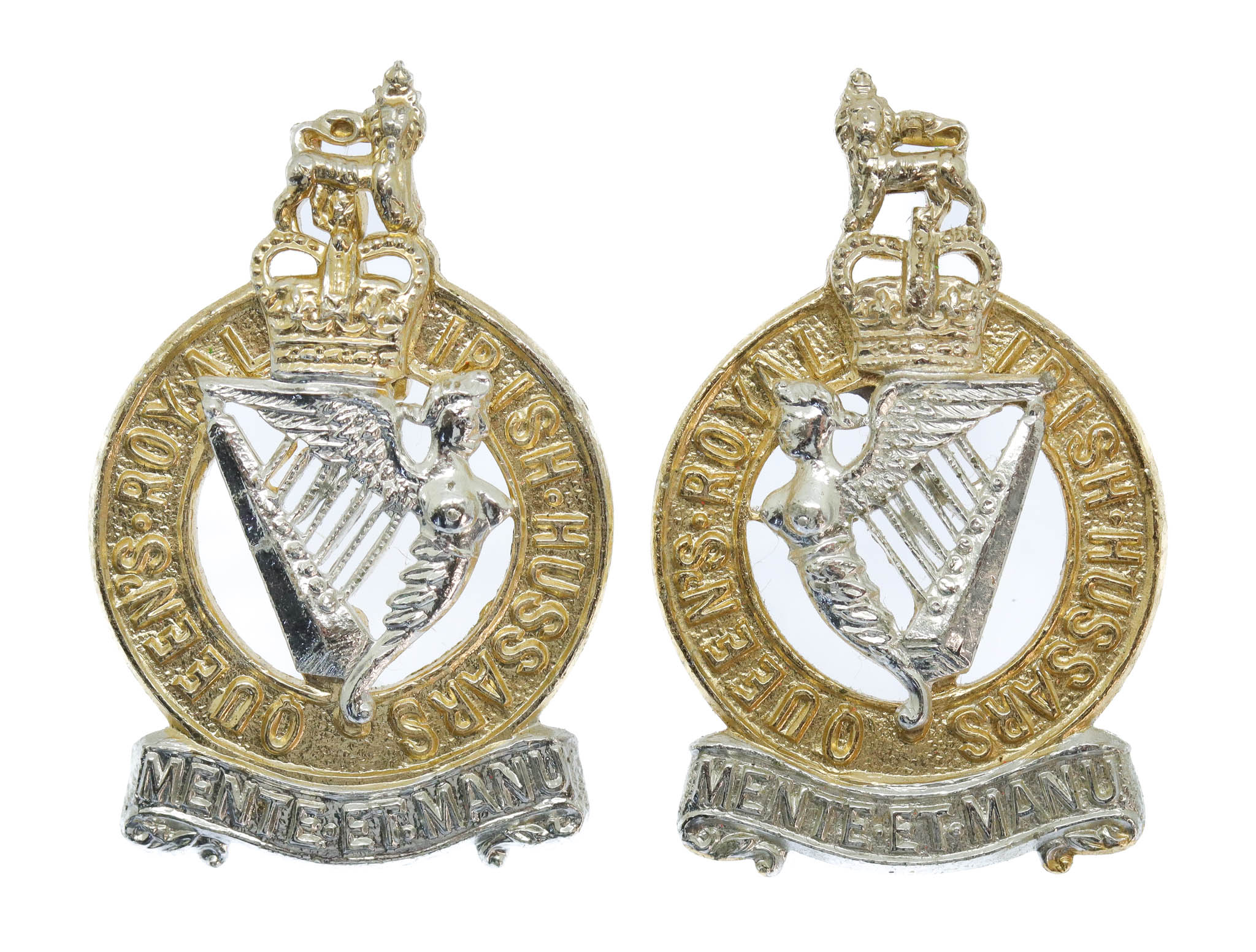 Pair of Queen's Royal Irish Hussars Anodised (Staybrite) Shoulder Titles