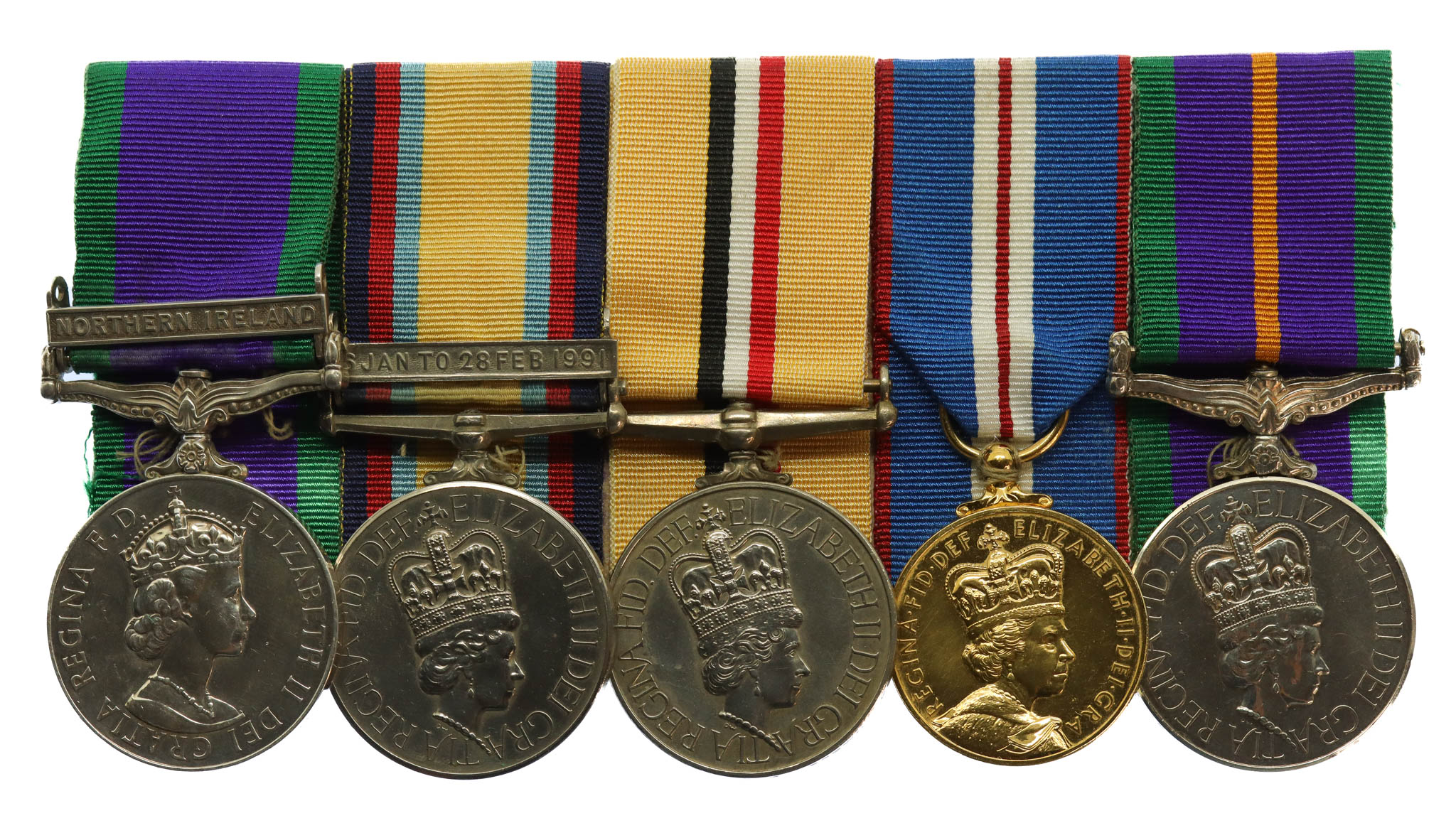 Campaign Service Medal (Northern Ireland), Gulf Medal (16 Jan to 28 Feb 1991), Iraq, Golden Jubilee and Accumulated Campaign Service Medal Group of Five - Cpl. A.C. Brown, King's Own Scottish Borderers